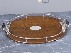 English 19th Century Oak Serving Tray with Metal Gallery and Ebonized Handles