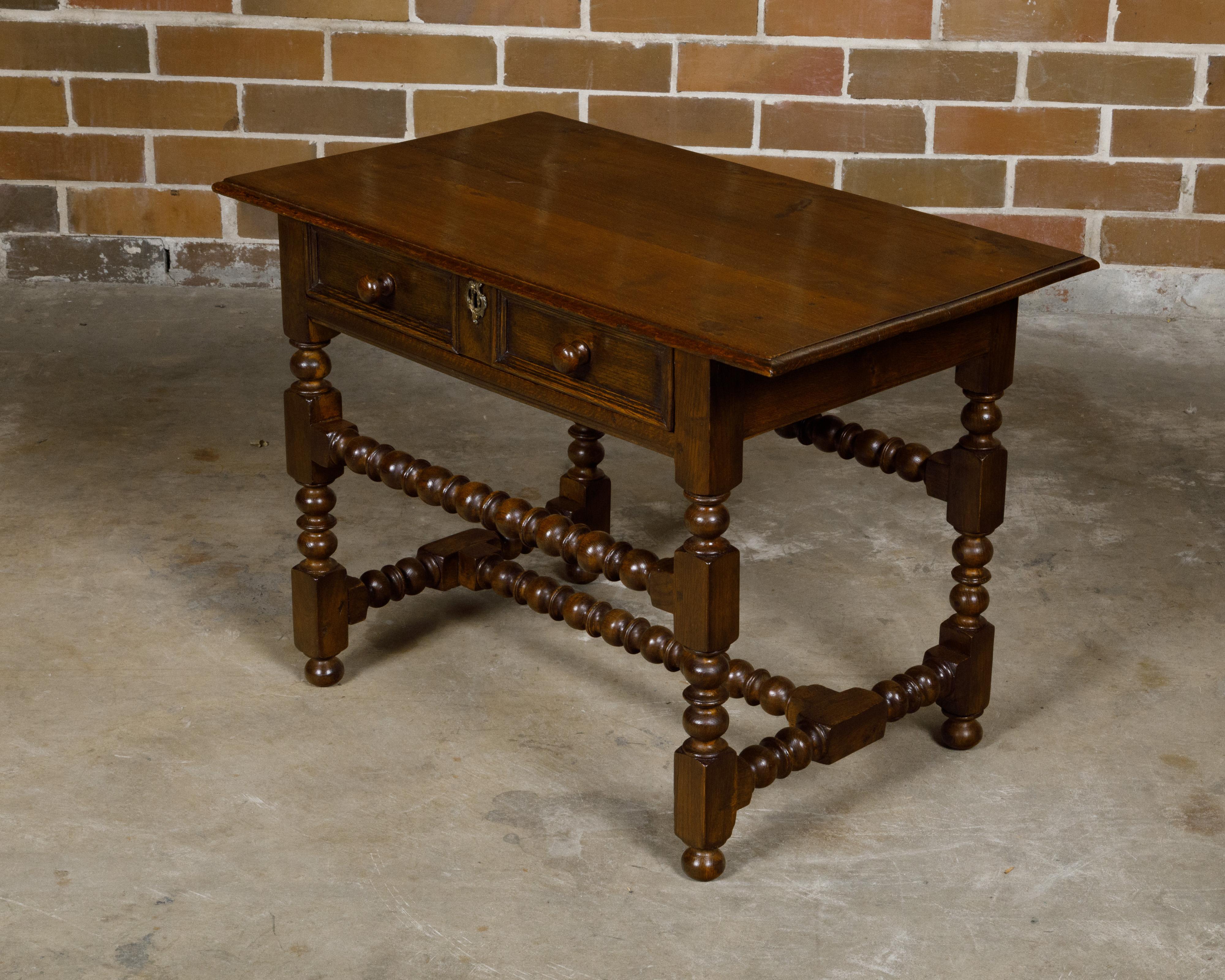 English 19th Century Oak Side Table with Carved Bobbin Legs and Single Drawer For Sale 9