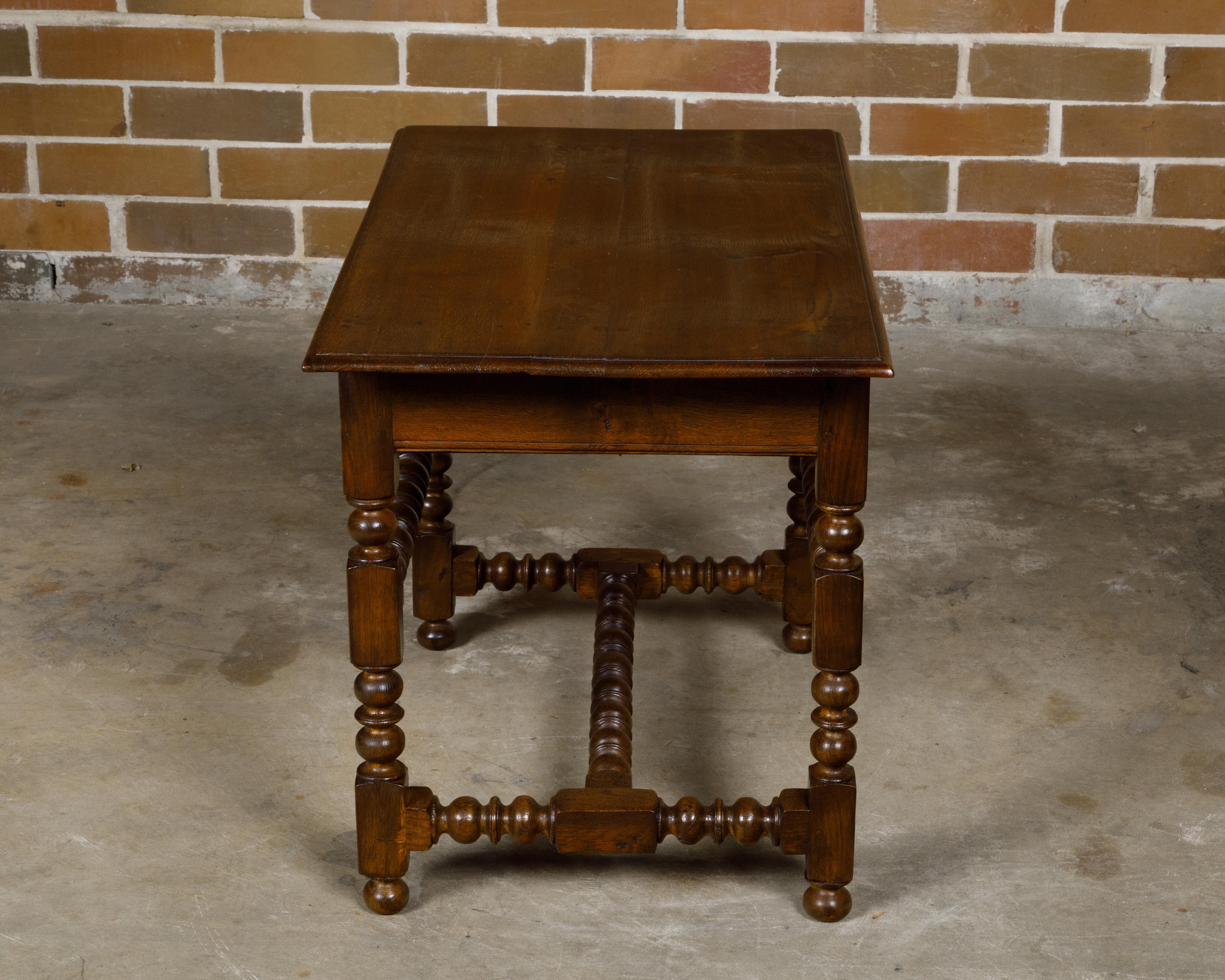 English 19th Century Oak Side Table with Carved Bobbin Legs and Single Drawer For Sale 10