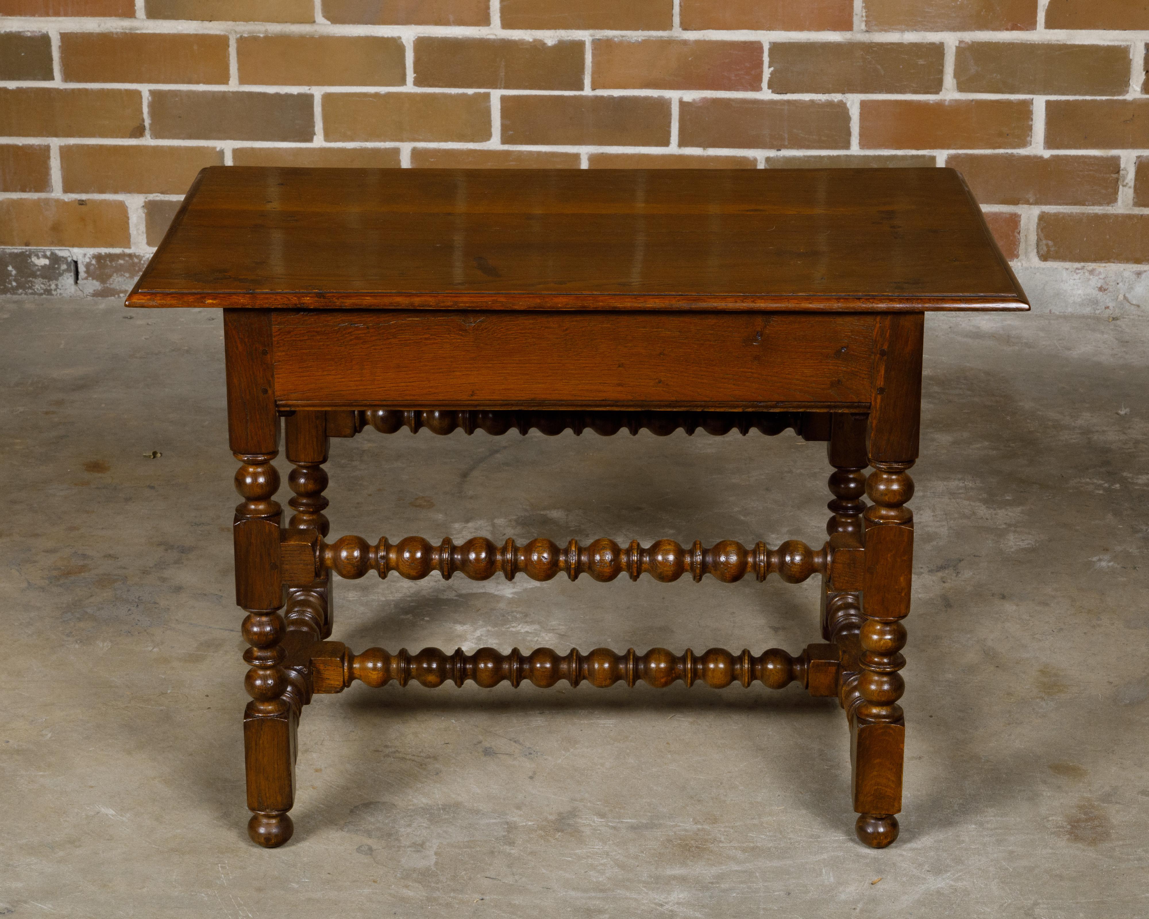 English 19th Century Oak Side Table with Carved Bobbin Legs and Single Drawer For Sale 11