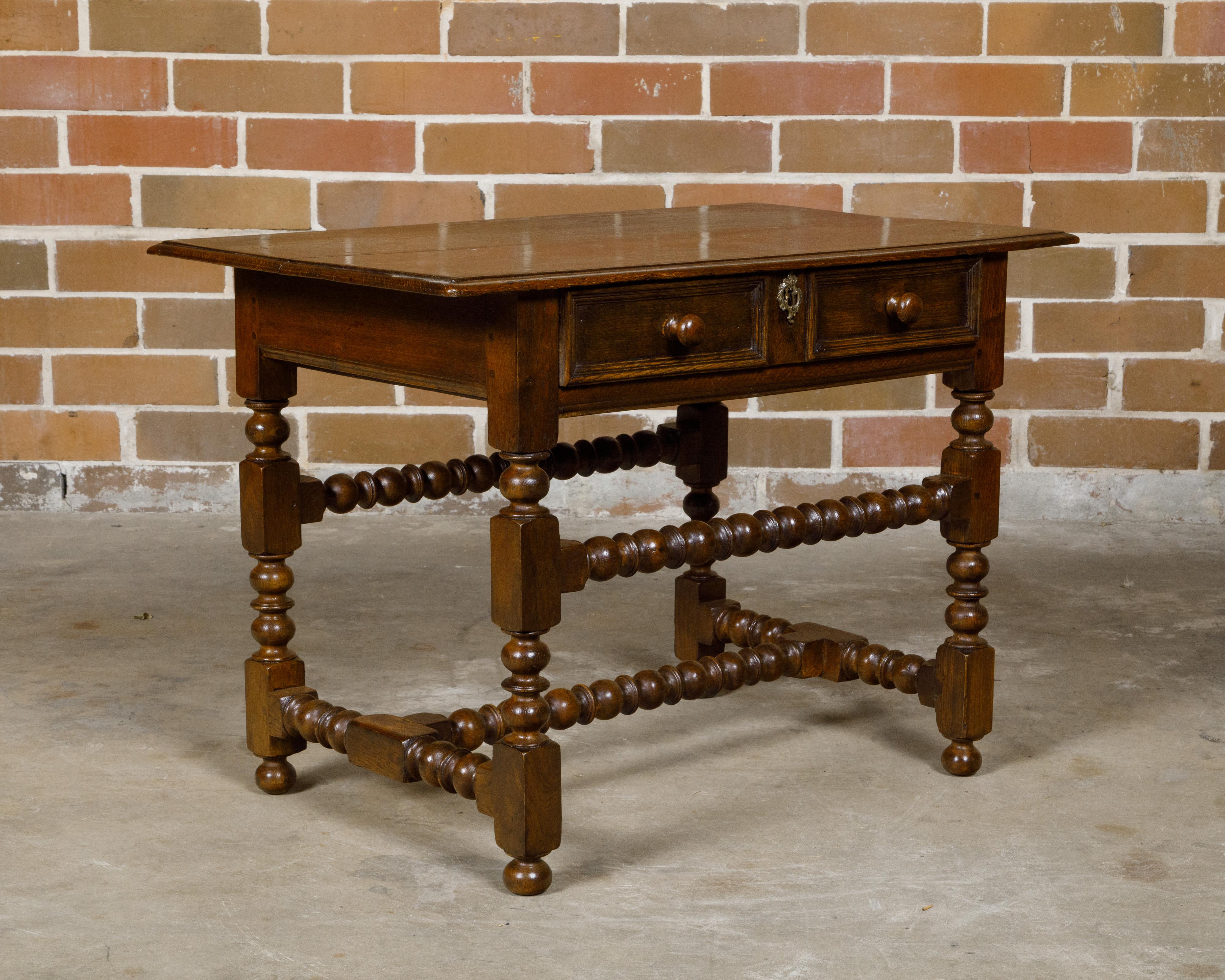 English 19th Century Oak Side Table with Carved Bobbin Legs and Single Drawer For Sale 13