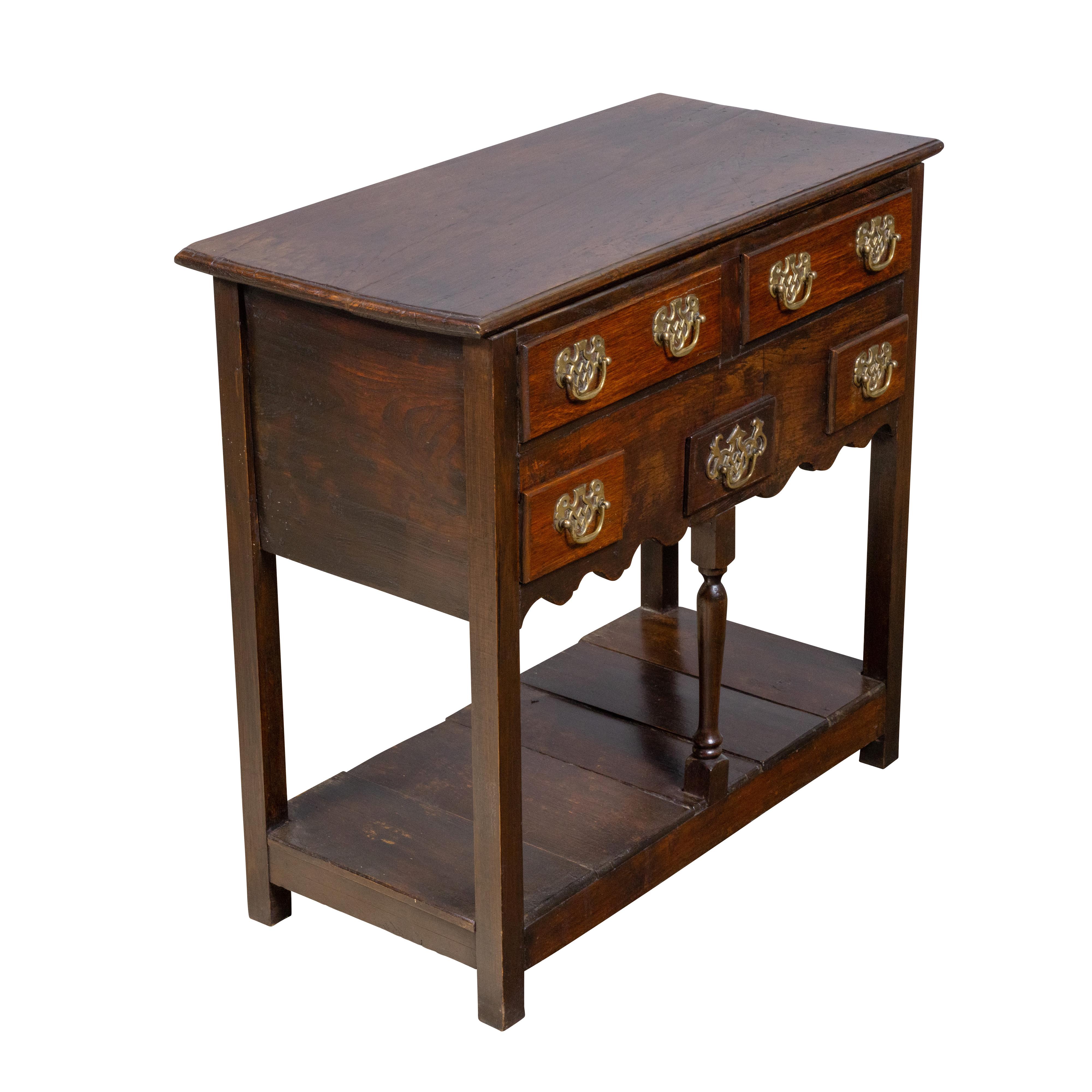 English 19th Century Oak Side Table with Five Drawers and Brass Pulls ...