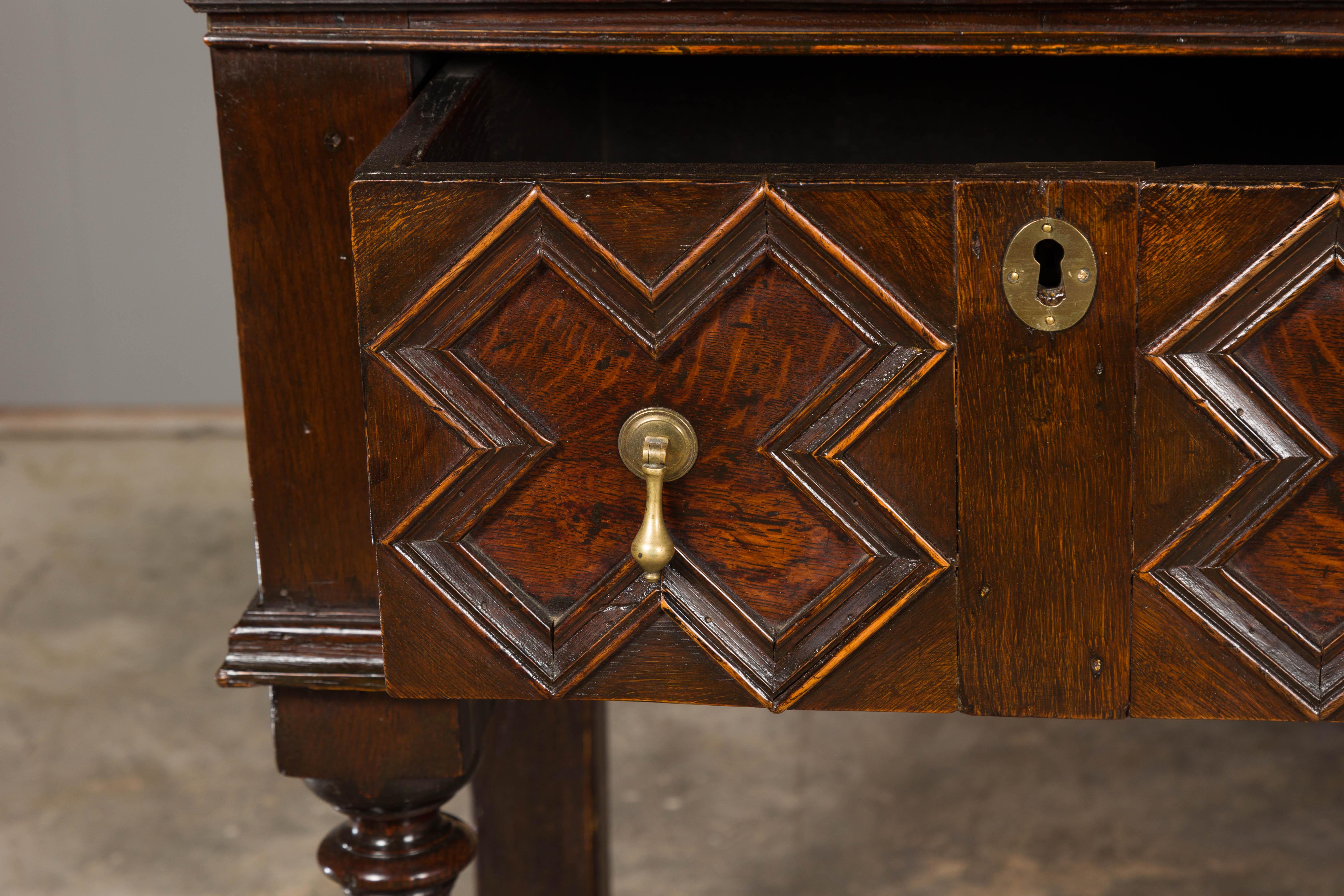 English 19th Century Oak Sideboard with Geometric Front and Three Drawers For Sale 6
