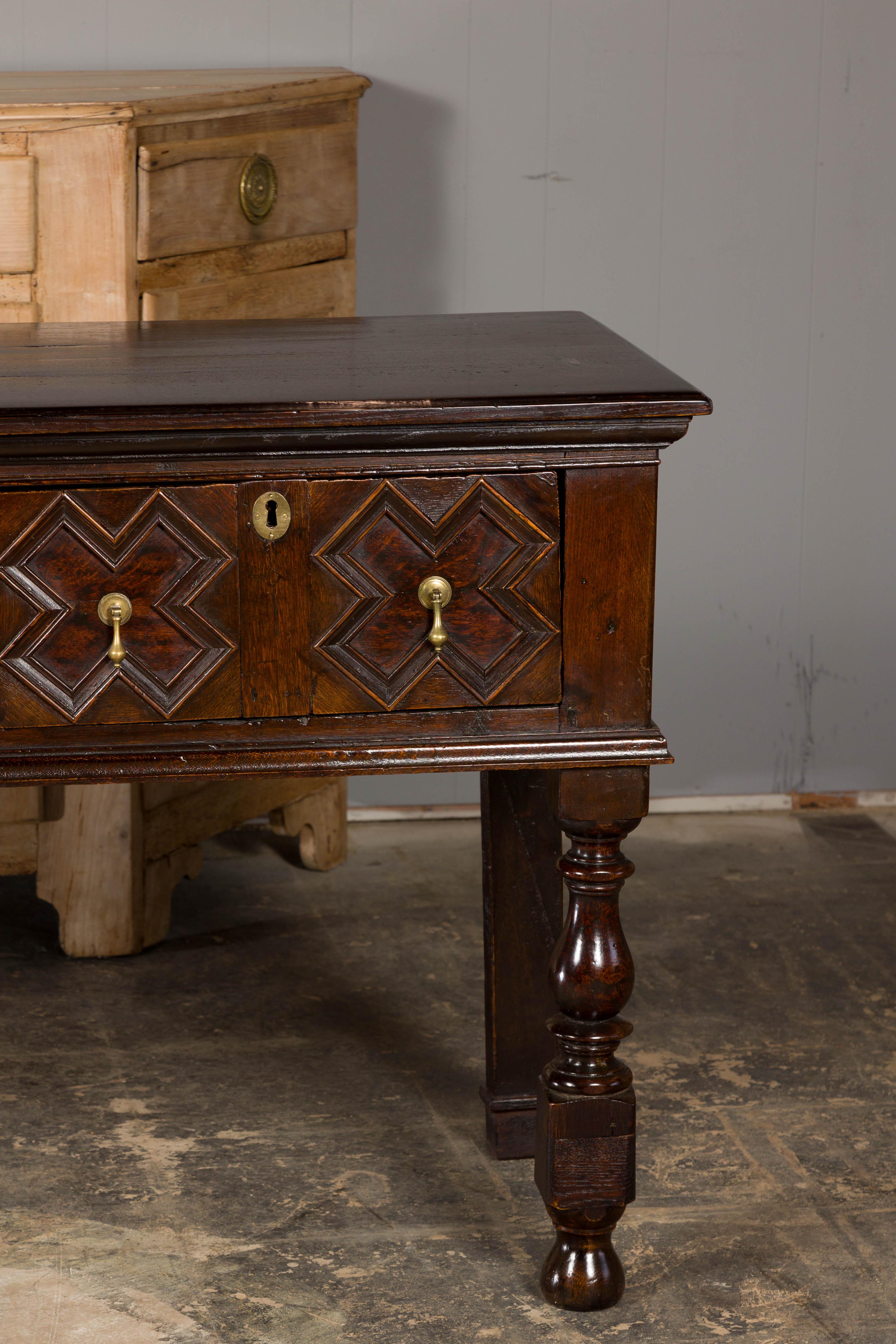 English 19th Century Oak Sideboard with Geometric Front and Three Drawers For Sale 1