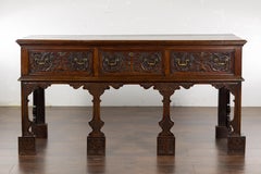 English 19th Century Oak Sideboard with Three Low-Relief Carved Drawers