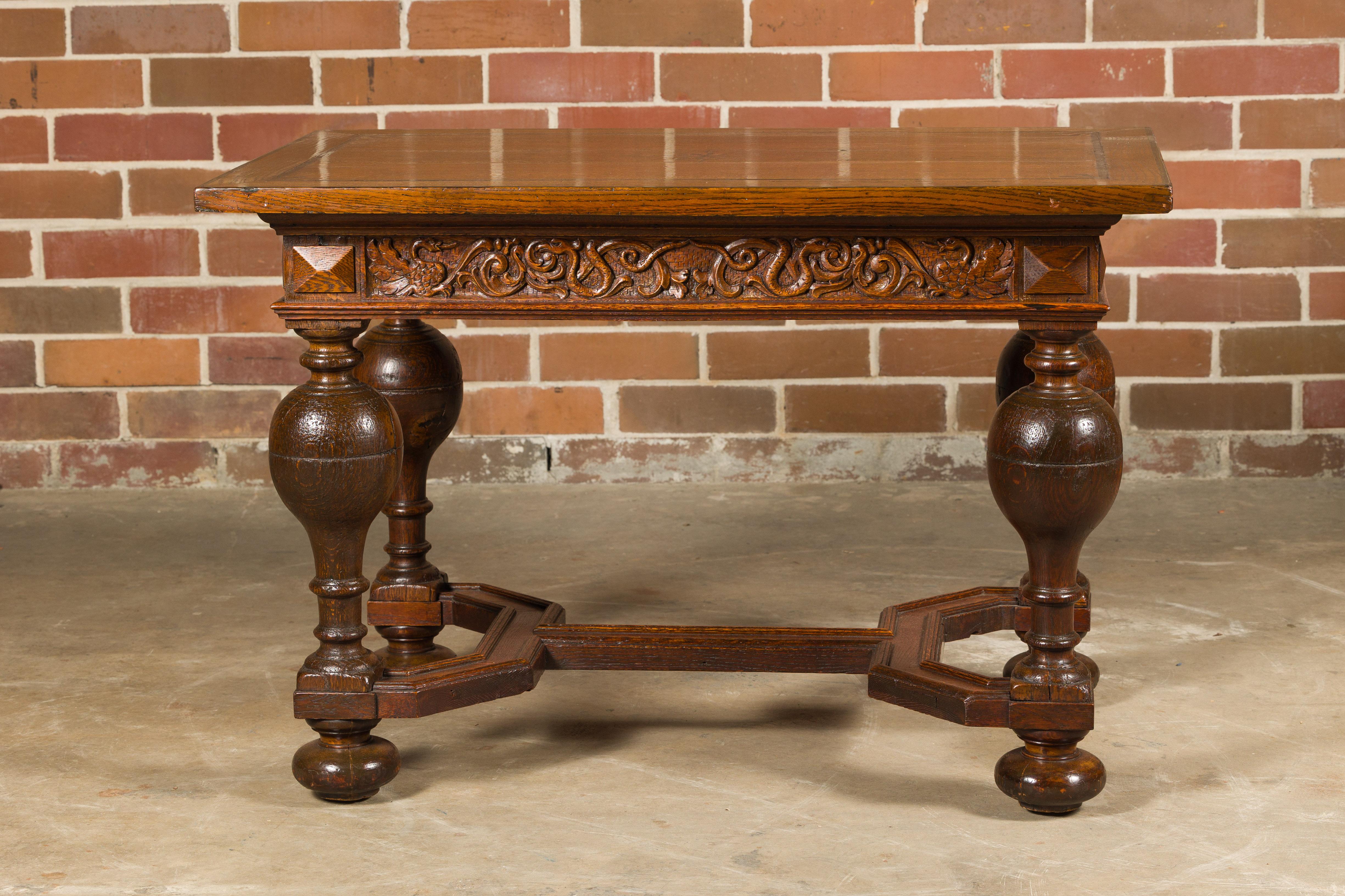 English 19th Century Oak Table with Carved Apron and Turned Baluster Legs For Sale 10