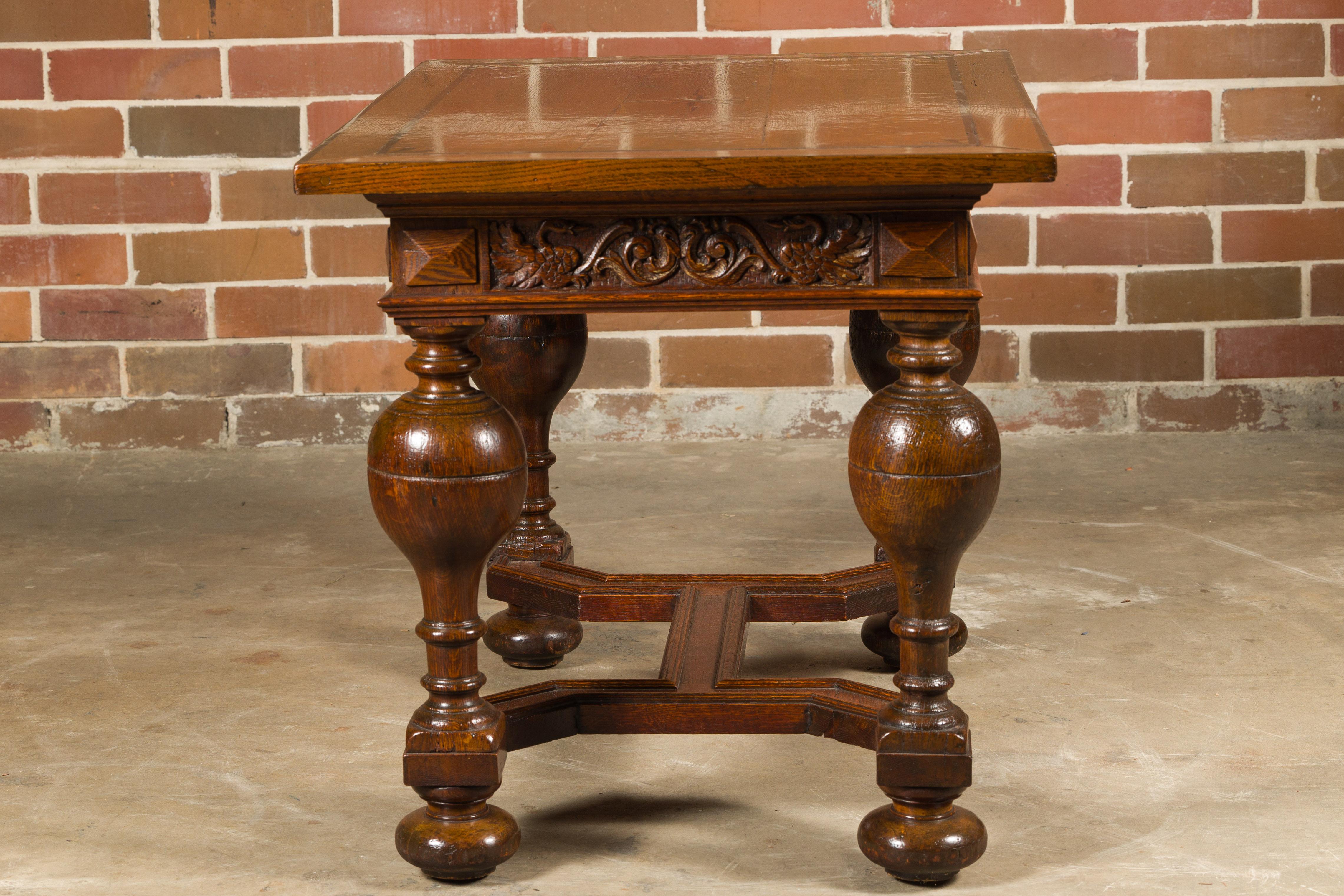 English 19th Century Oak Table with Carved Apron and Turned Baluster Legs For Sale 11