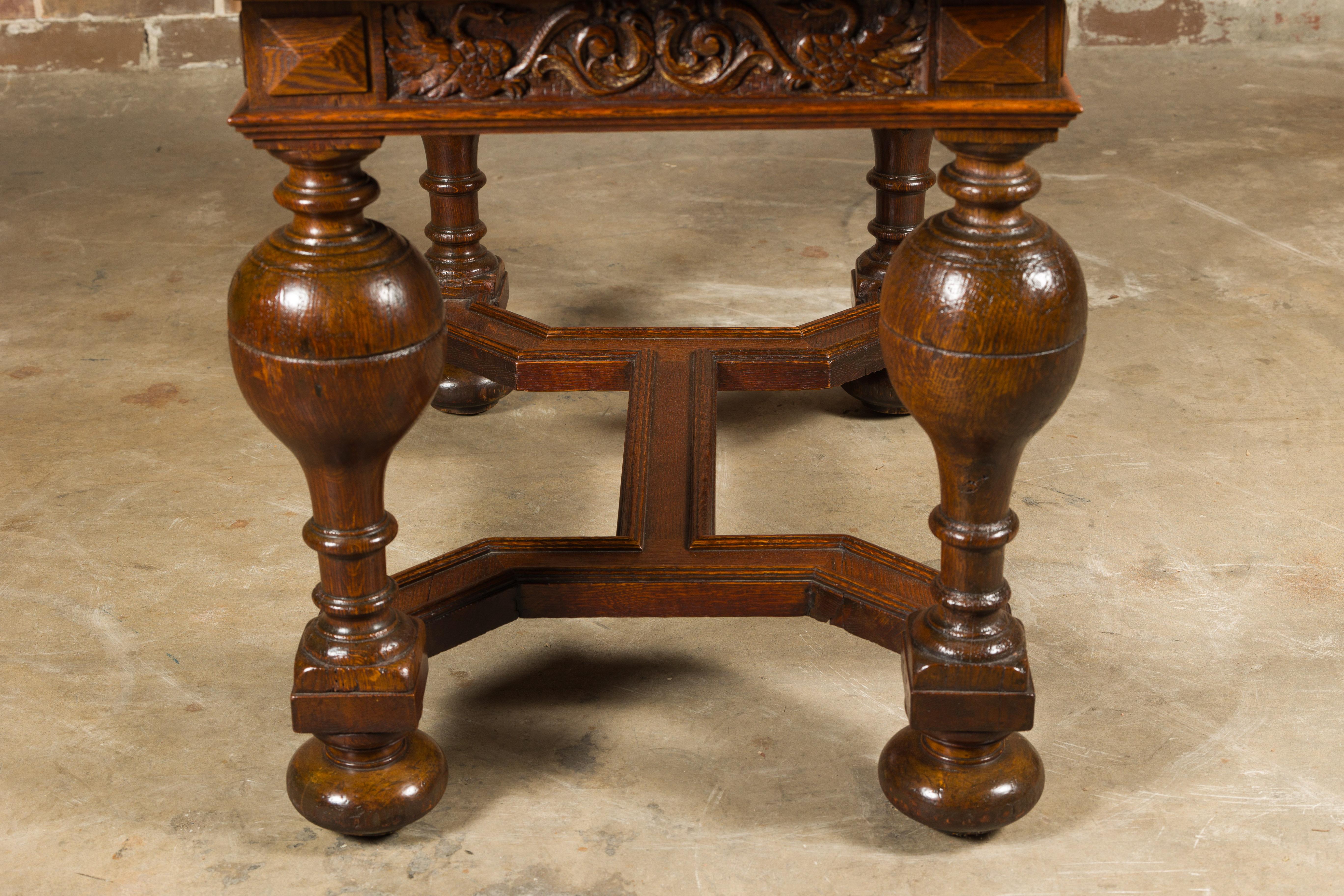 English 19th Century Oak Table with Carved Apron and Turned Baluster Legs For Sale 15