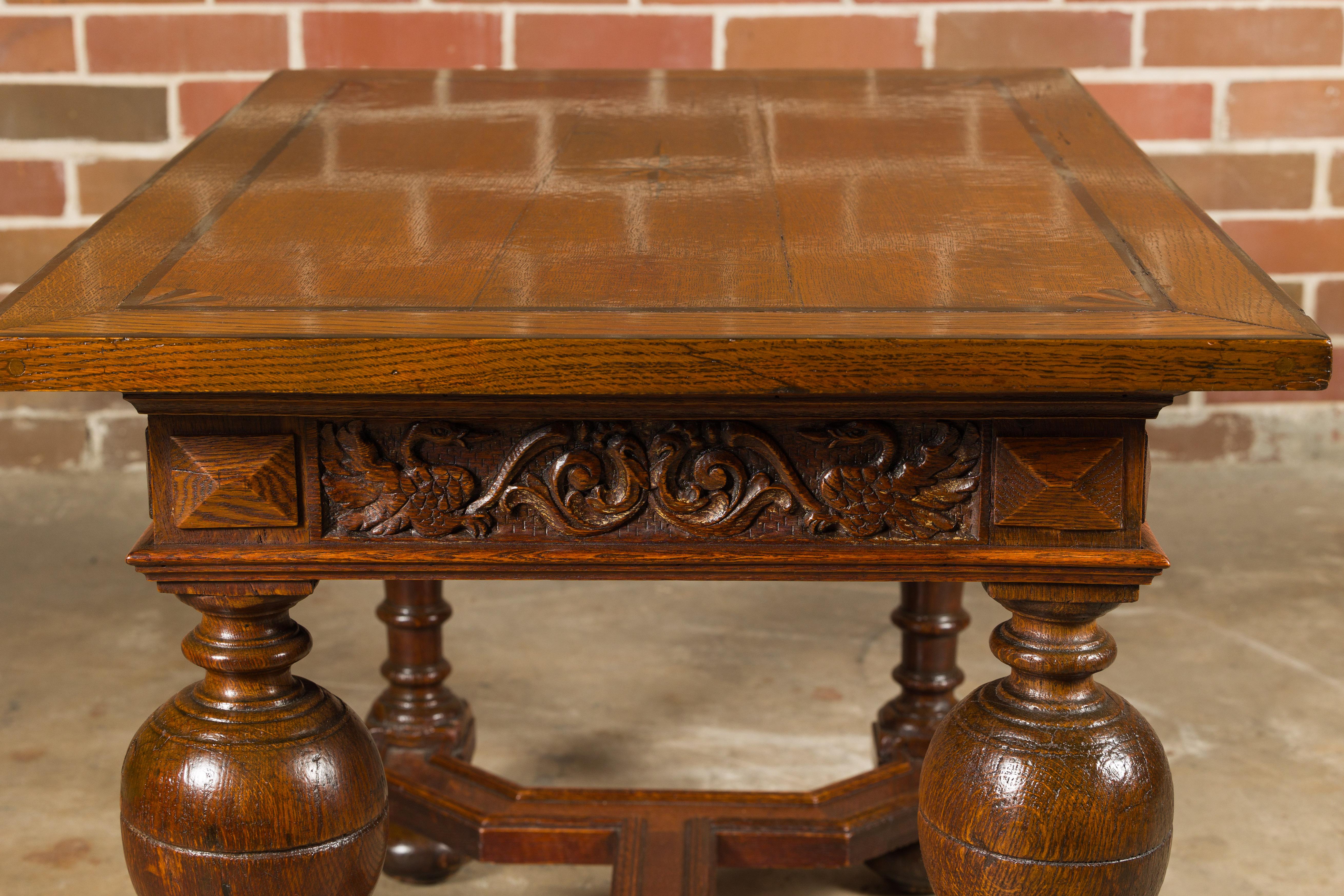 English 19th Century Oak Table with Carved Apron and Turned Baluster Legs For Sale 16