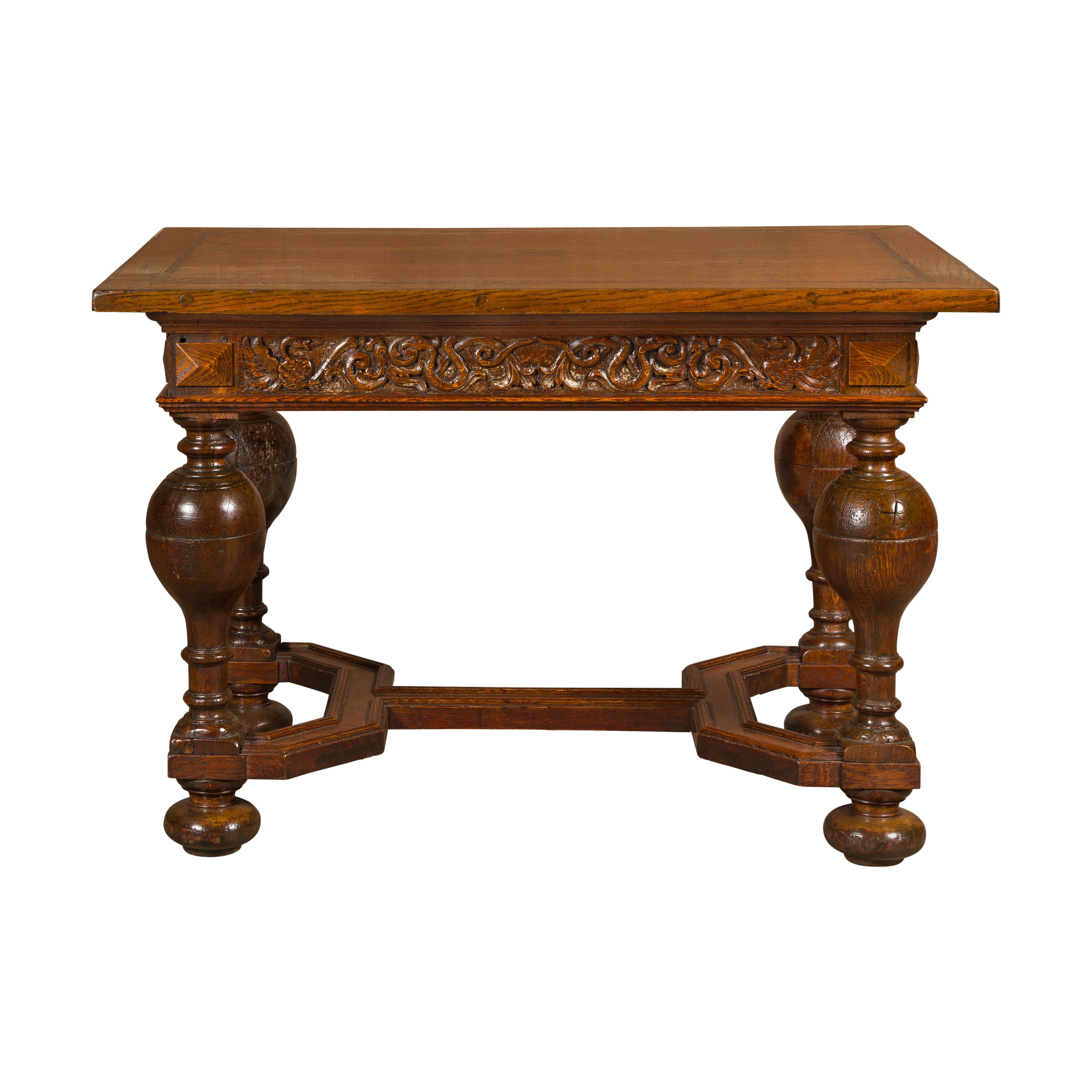 English 19th Century Oak Table with Carved Apron and Turned Baluster Legs For Sale 17