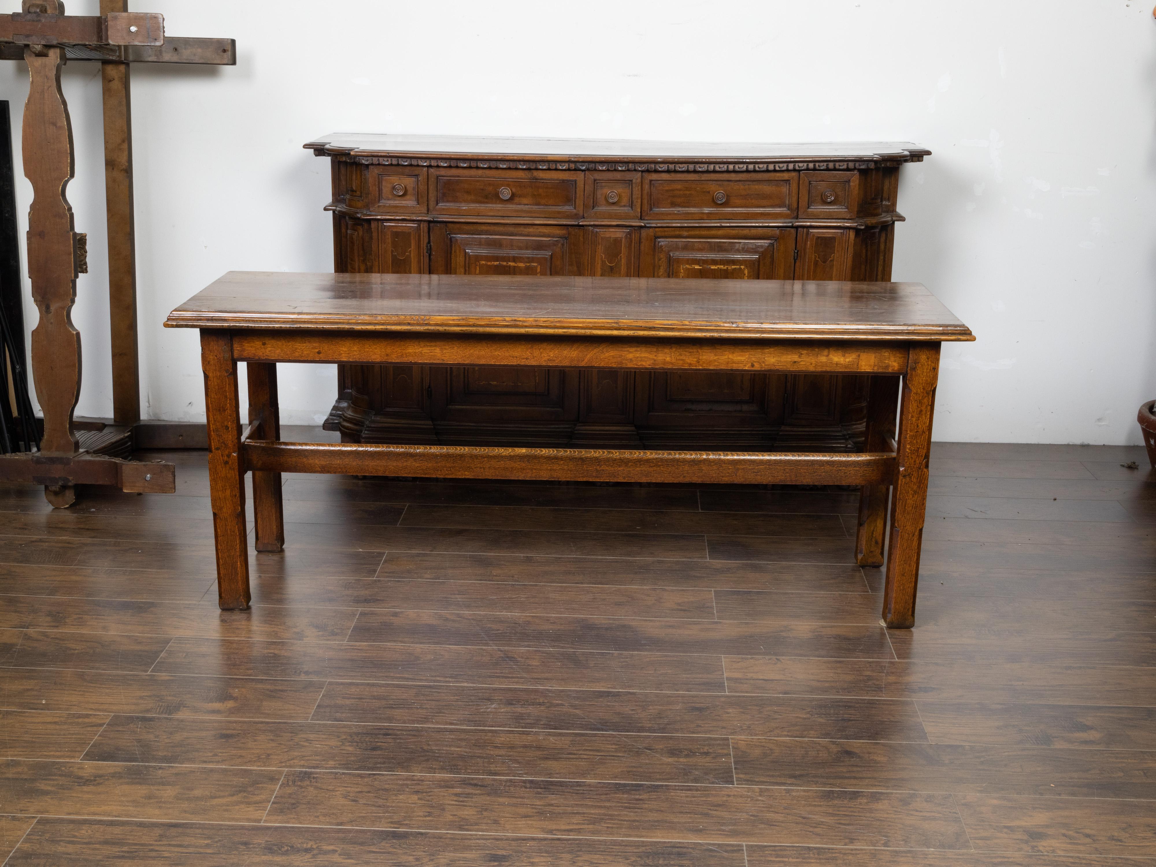 English 19th Century Oak Table with Straight Legs and H-Form Cross Stretcher 1