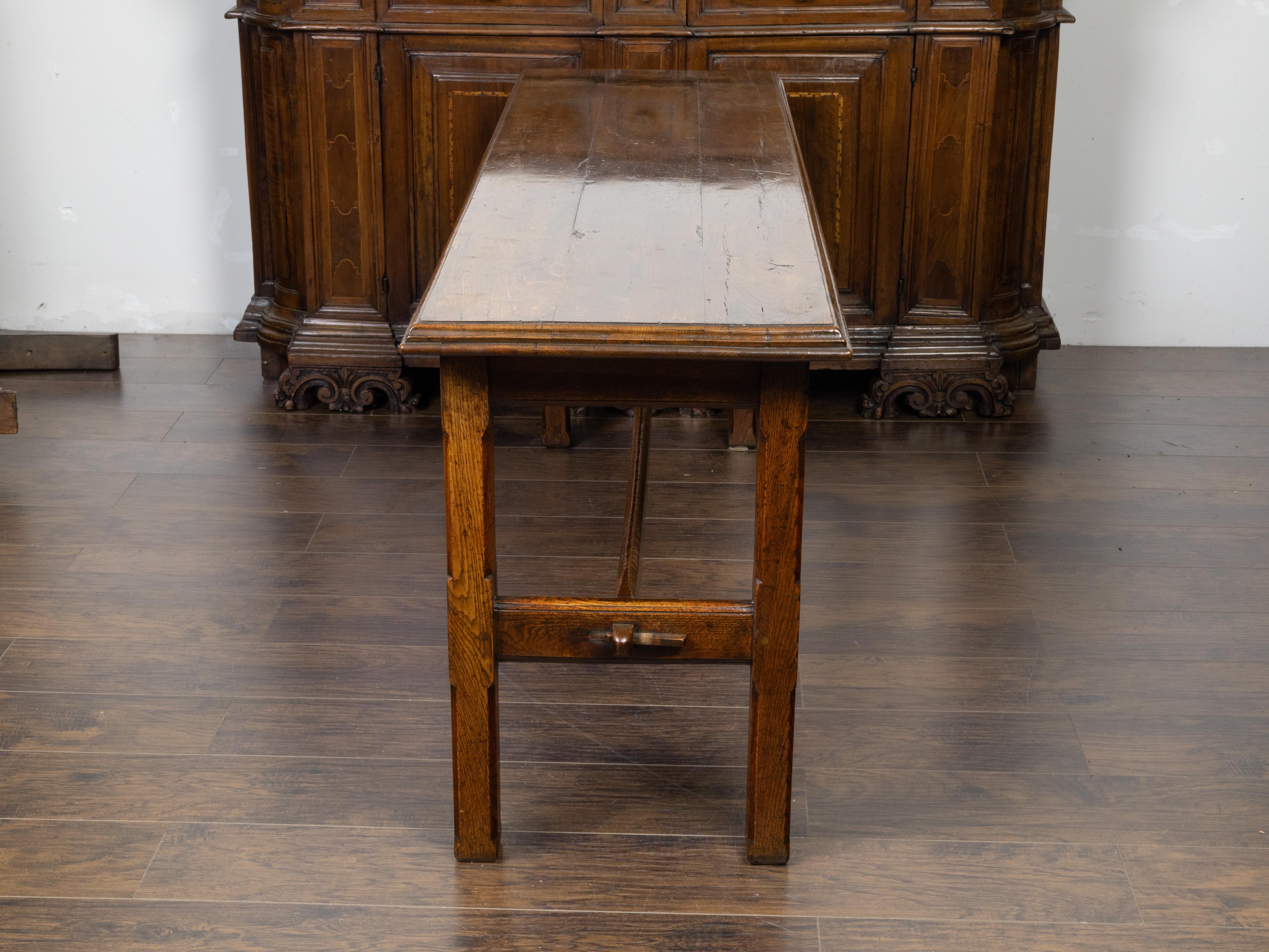 English 19th Century Oak Table with Straight Legs and H-Form Cross Stretcher 2