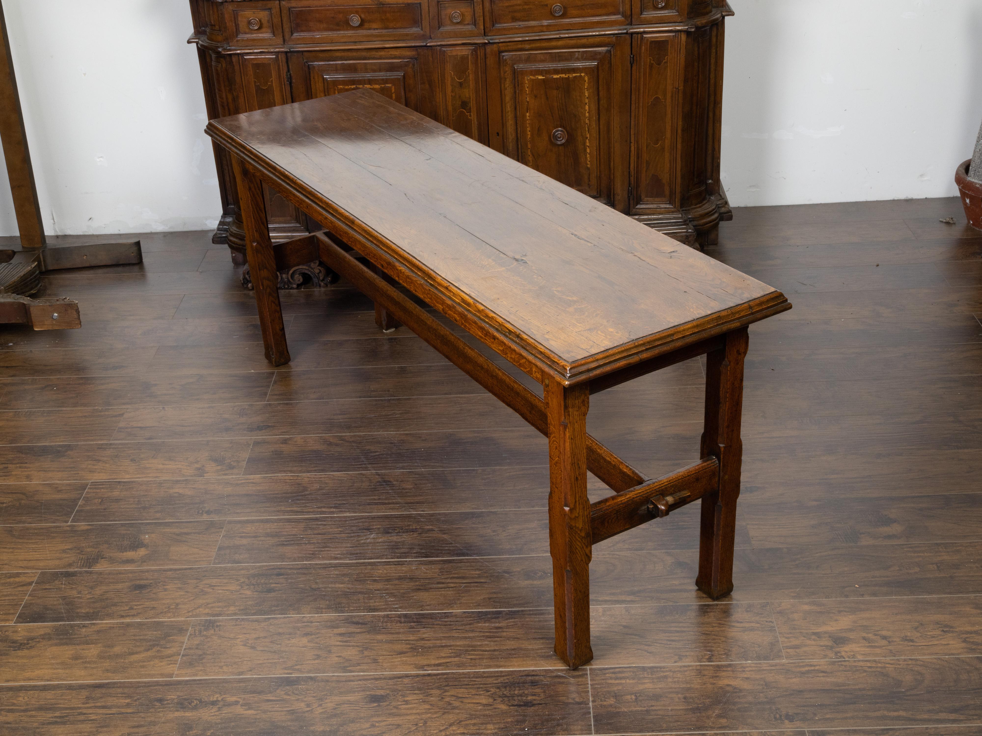 English 19th Century Oak Table with Straight Legs and H-Form Cross Stretcher 3