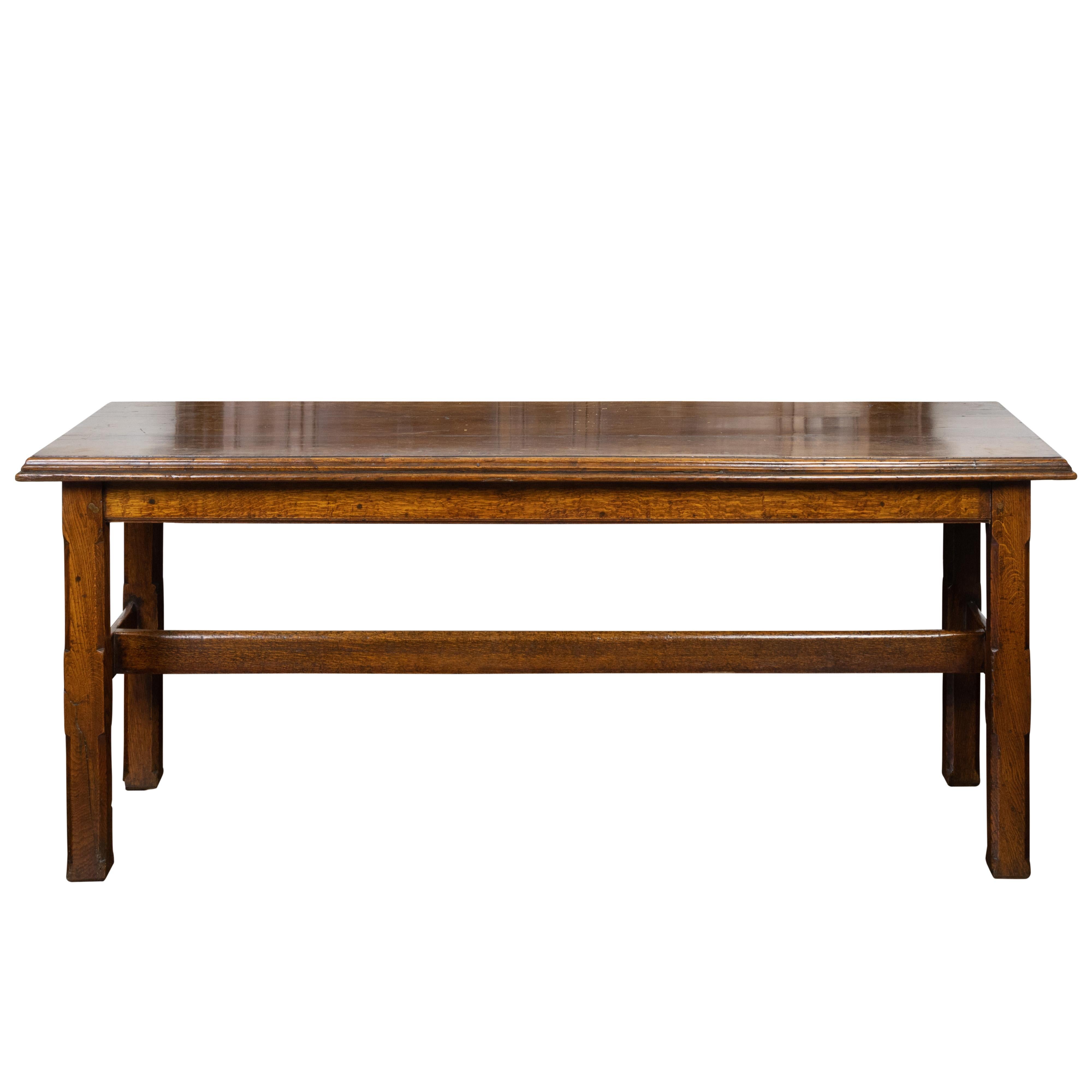 English 19th Century Oak Table with Straight Legs and H-Form Cross Stretcher
