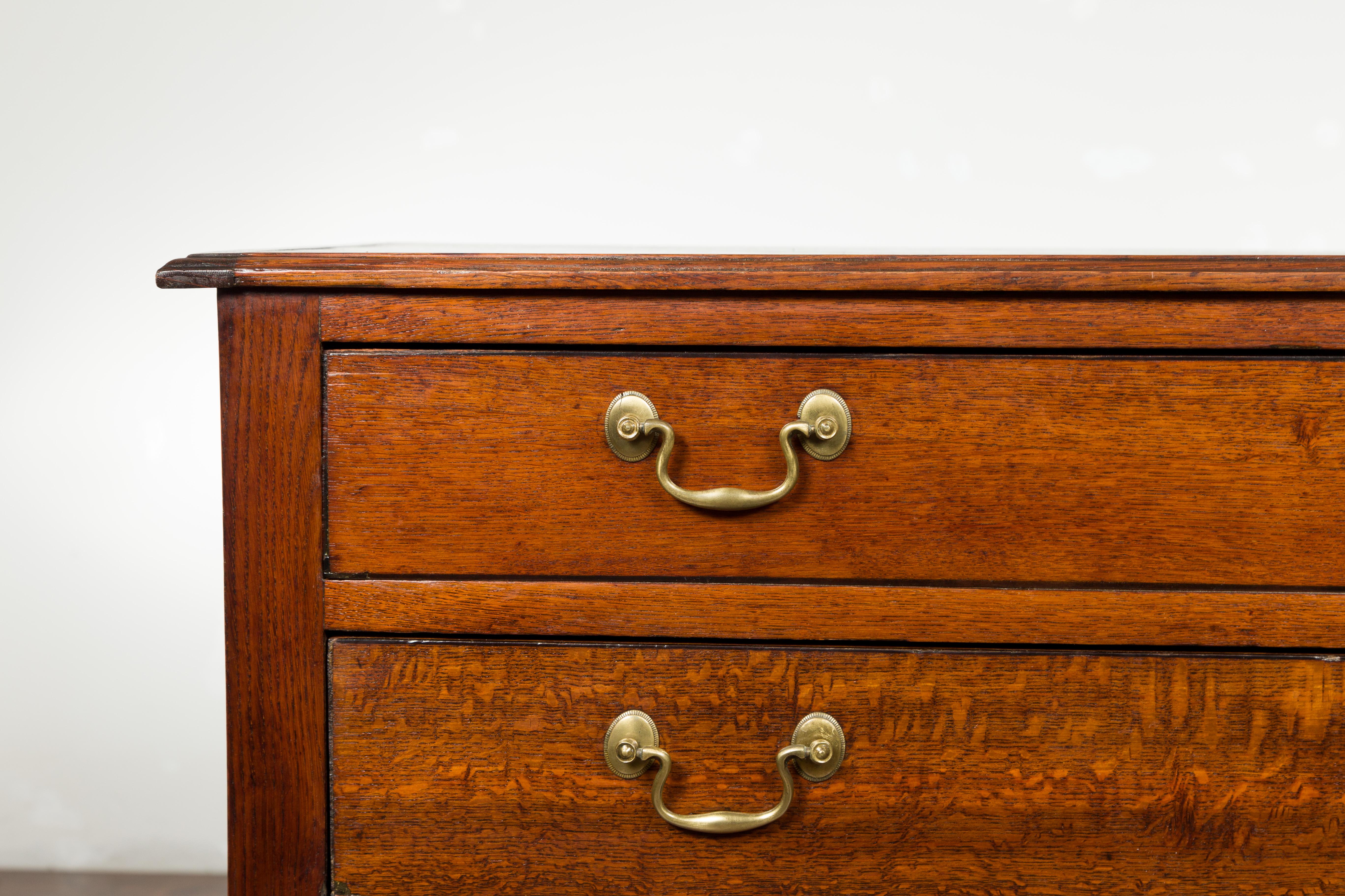 English 19th Century Oak Two-Drawer Chest with Brass Pulls and Straight Legs 3