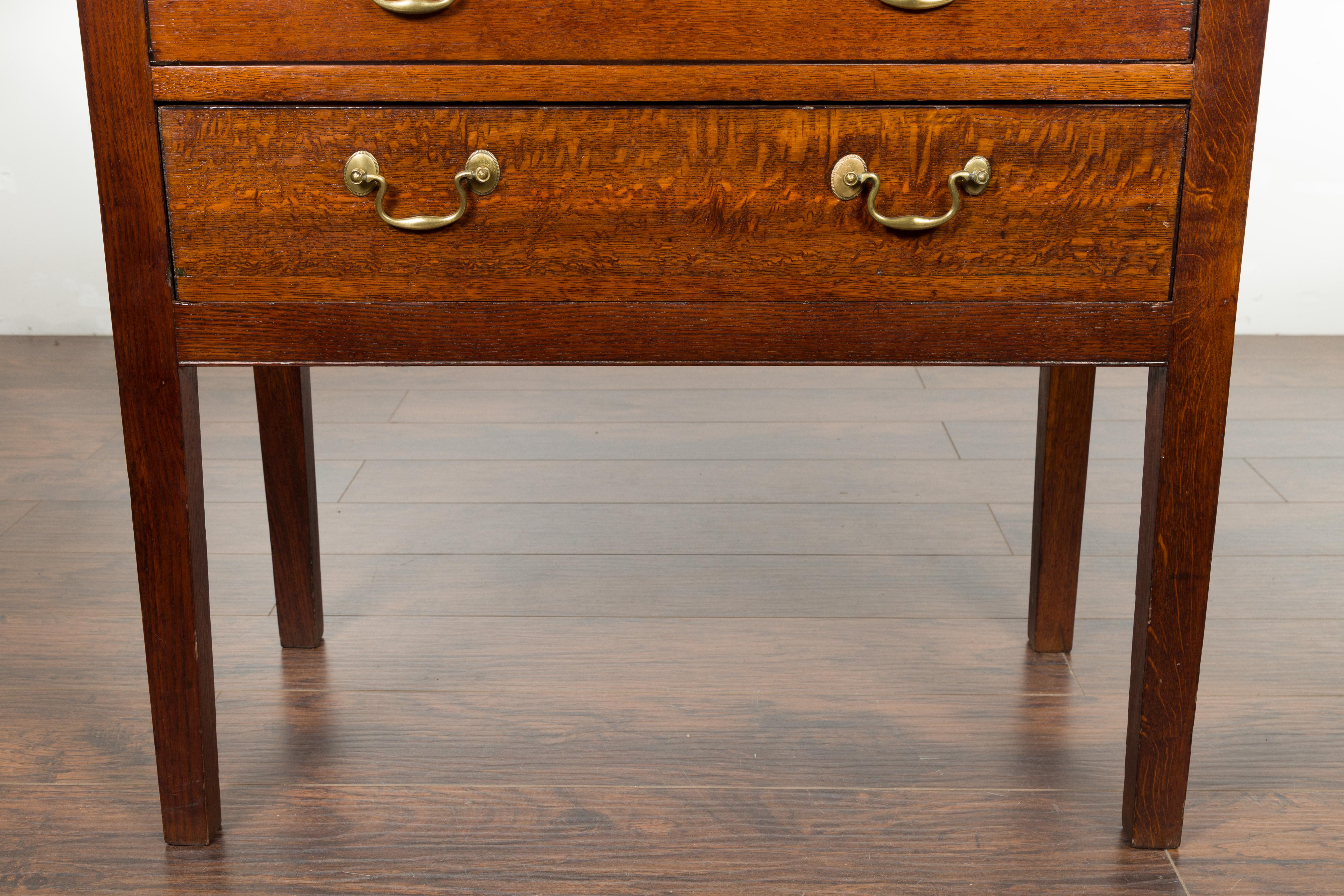 English 19th Century Oak Two-Drawer Chest with Brass Pulls and Straight Legs 5