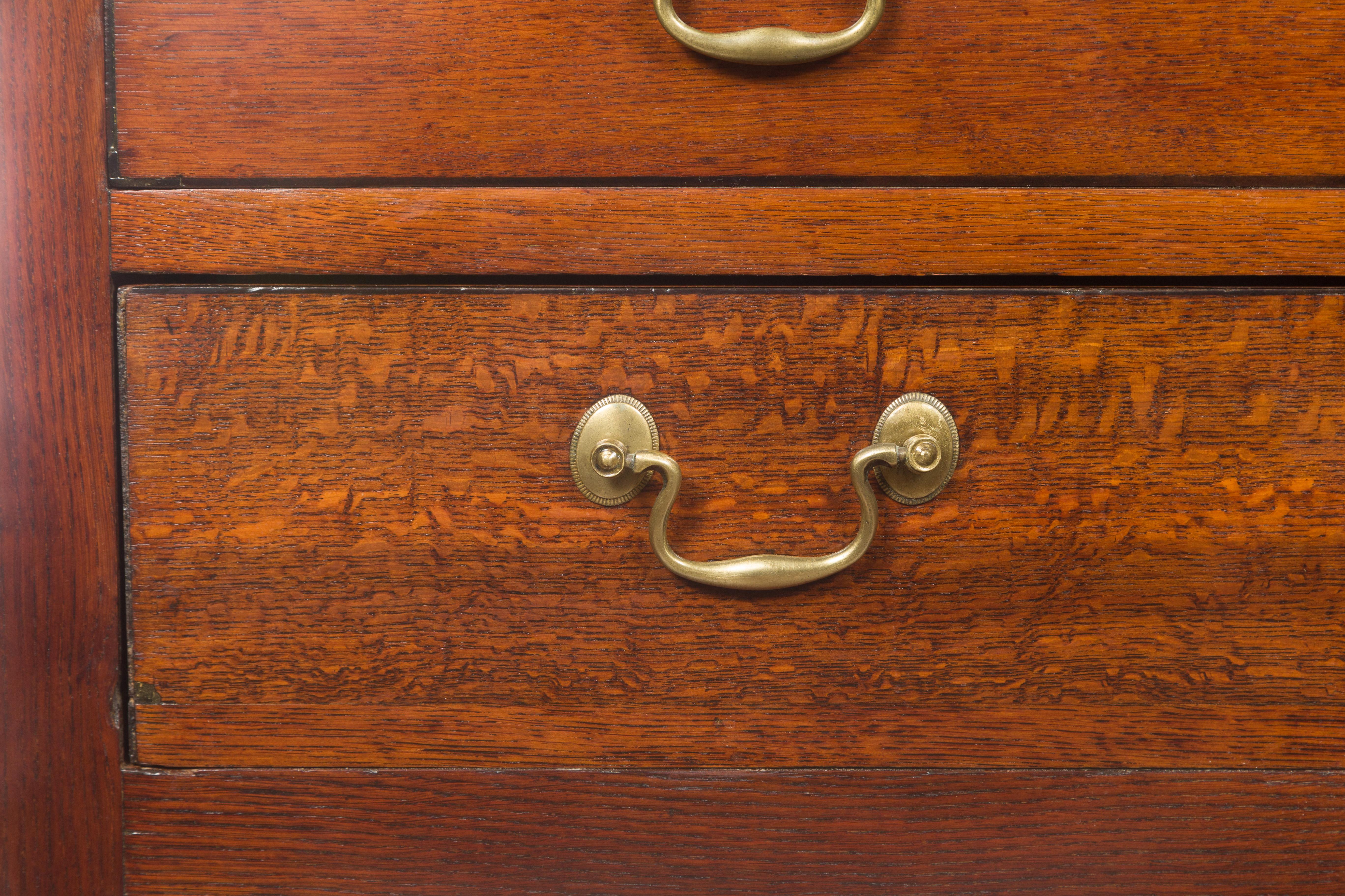 English 19th Century Oak Two-Drawer Chest with Brass Pulls and Straight Legs 6