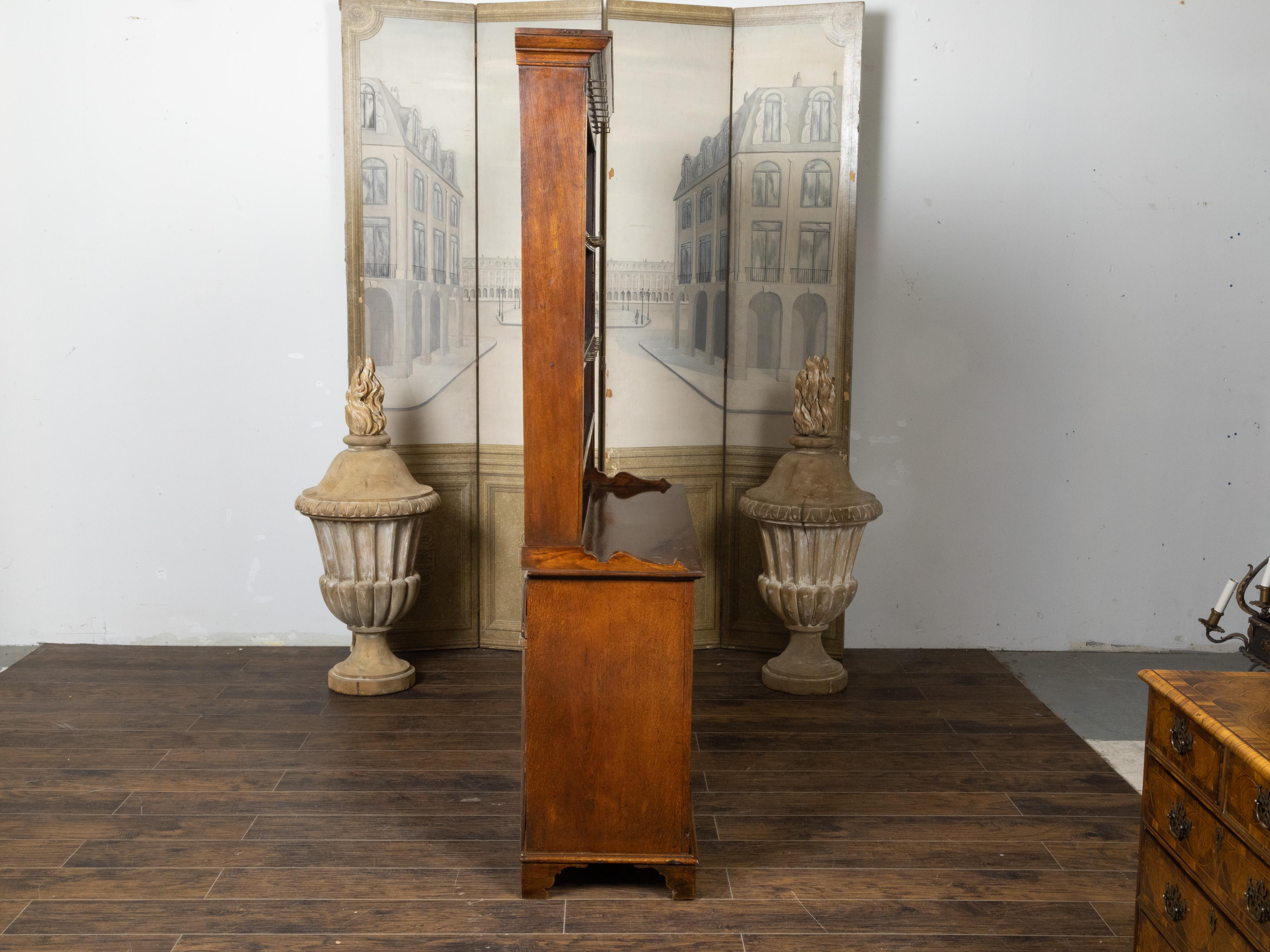 Brass English 19th Century Oak Welsh Dresser with Open Shelves and Low Sideboard For Sale