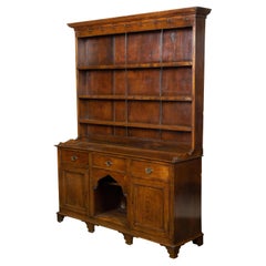 English 19th Century Oak Welsh Dresser with Open Shelves and Low Sideboard