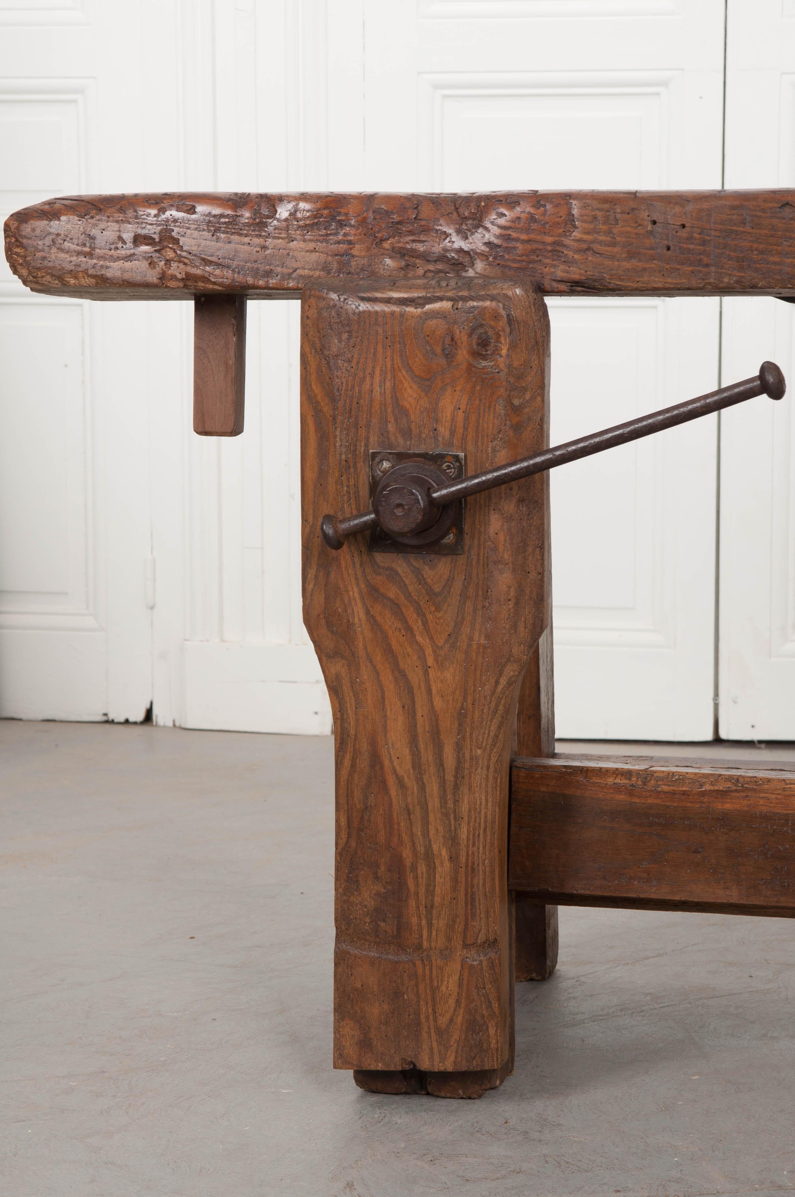 Forged English 19th Century Oak Workbench