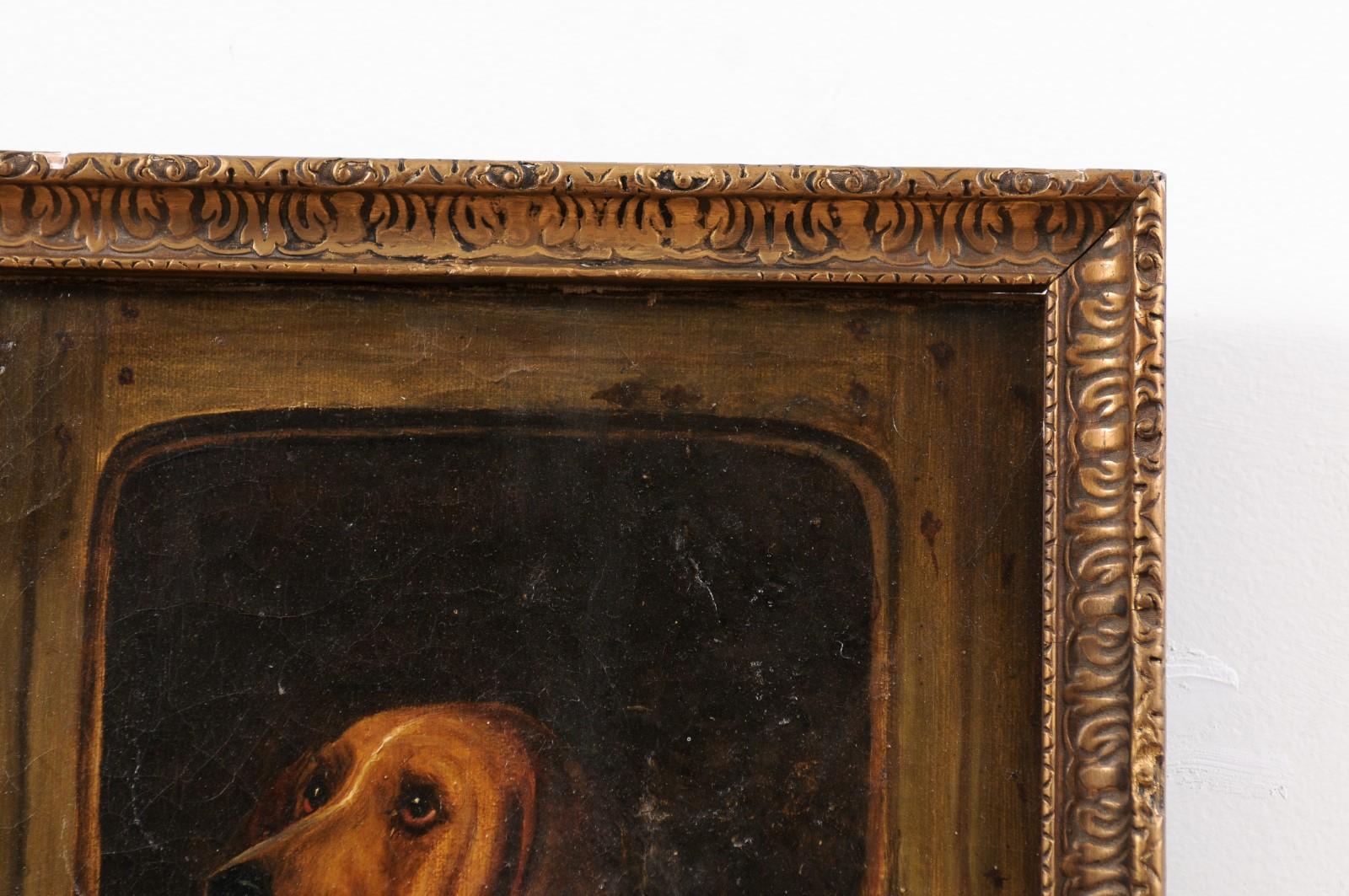 Hand-Painted English 19th Century Oil Dog Painting after Landseer's Dignity and Impudence