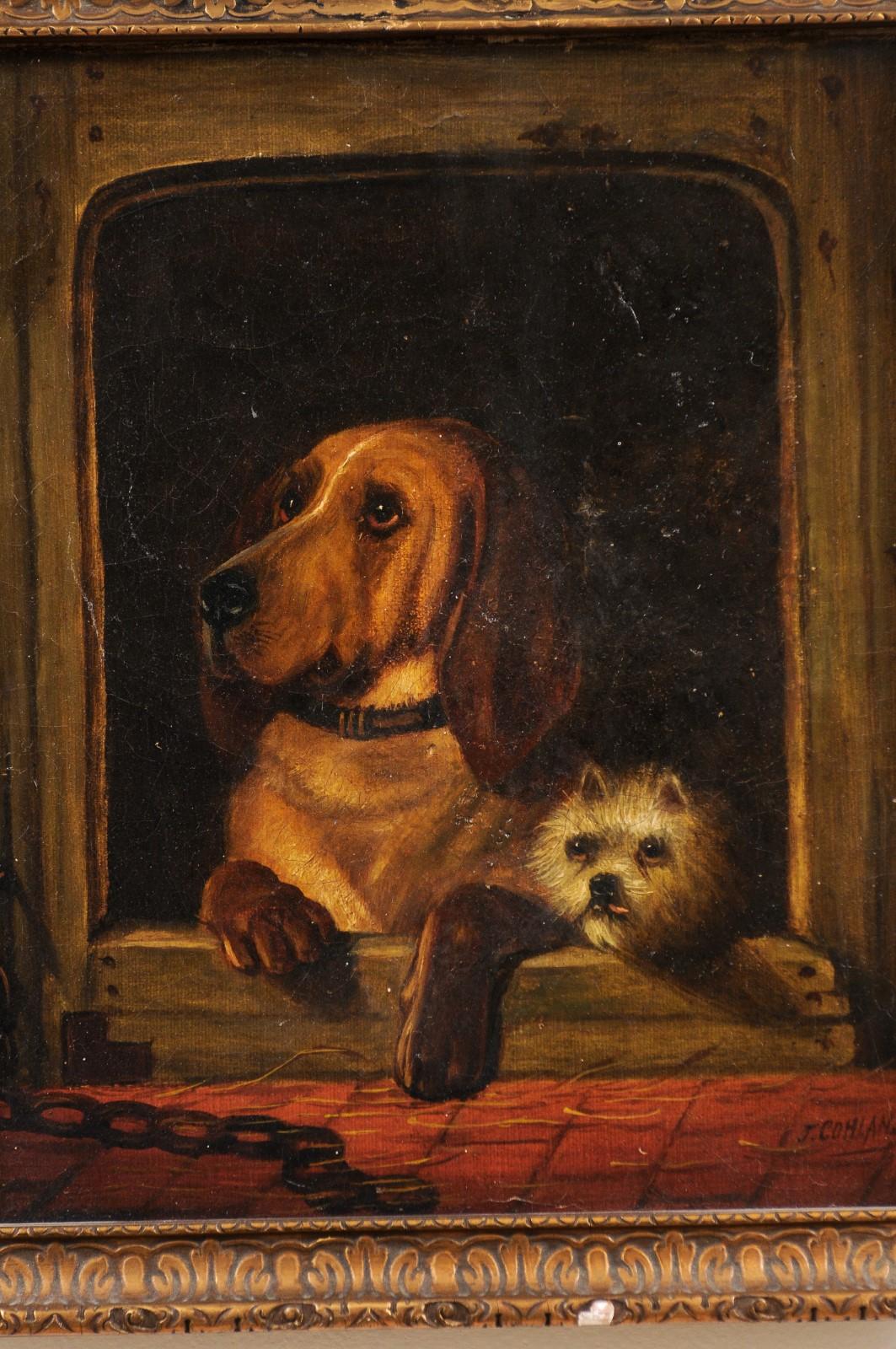 Wood English 19th Century Oil Dog Painting after Landseer's Dignity and Impudence