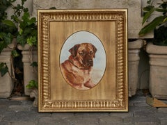 English 19th Century Oil on Board Mastiff Dog Painting in Giltwood Frame