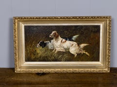 English 19th Century Oil on Board Painting of Two Setters in a Landscape