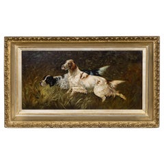 English 19th Century Oil on Board Painting of Two Setters in a Landscape