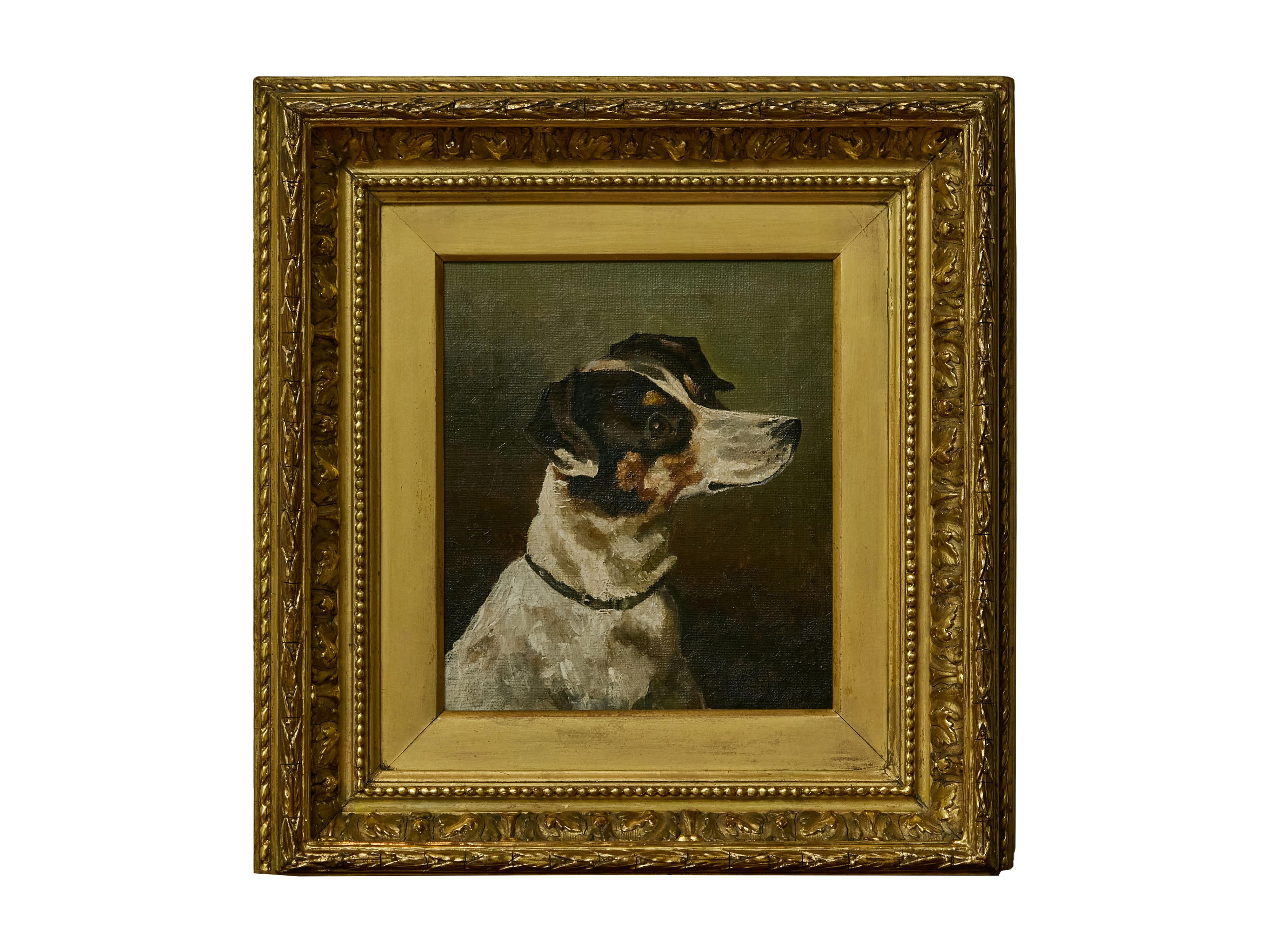 English 19th Century Oil on Canvas Painting of a Terrier Dog in Gilded Frame 10