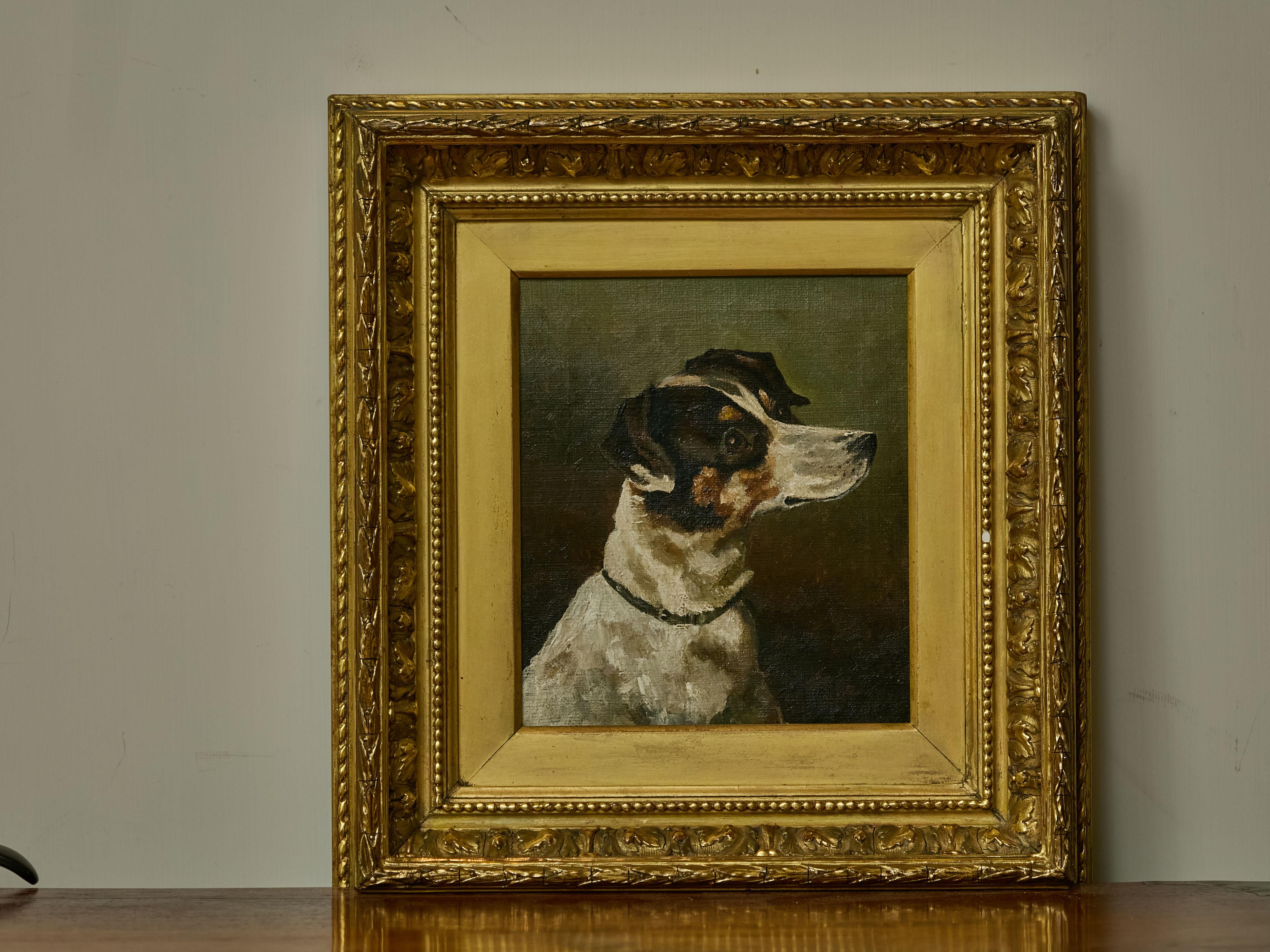 English 19th Century Oil on Canvas Painting of a Terrier Dog in Gilded Frame 11