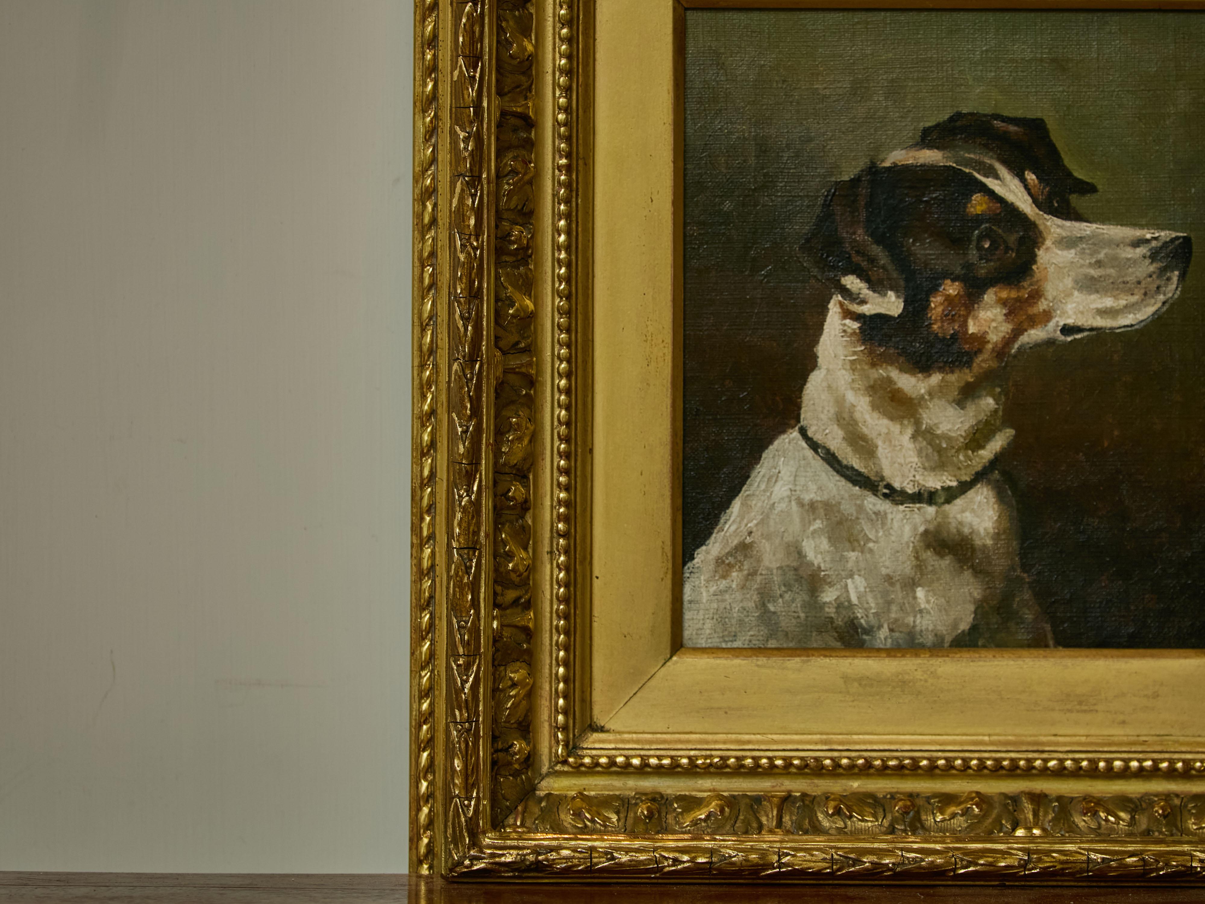 English 19th Century Oil on Canvas Painting of a Terrier Dog in Gilded Frame 2