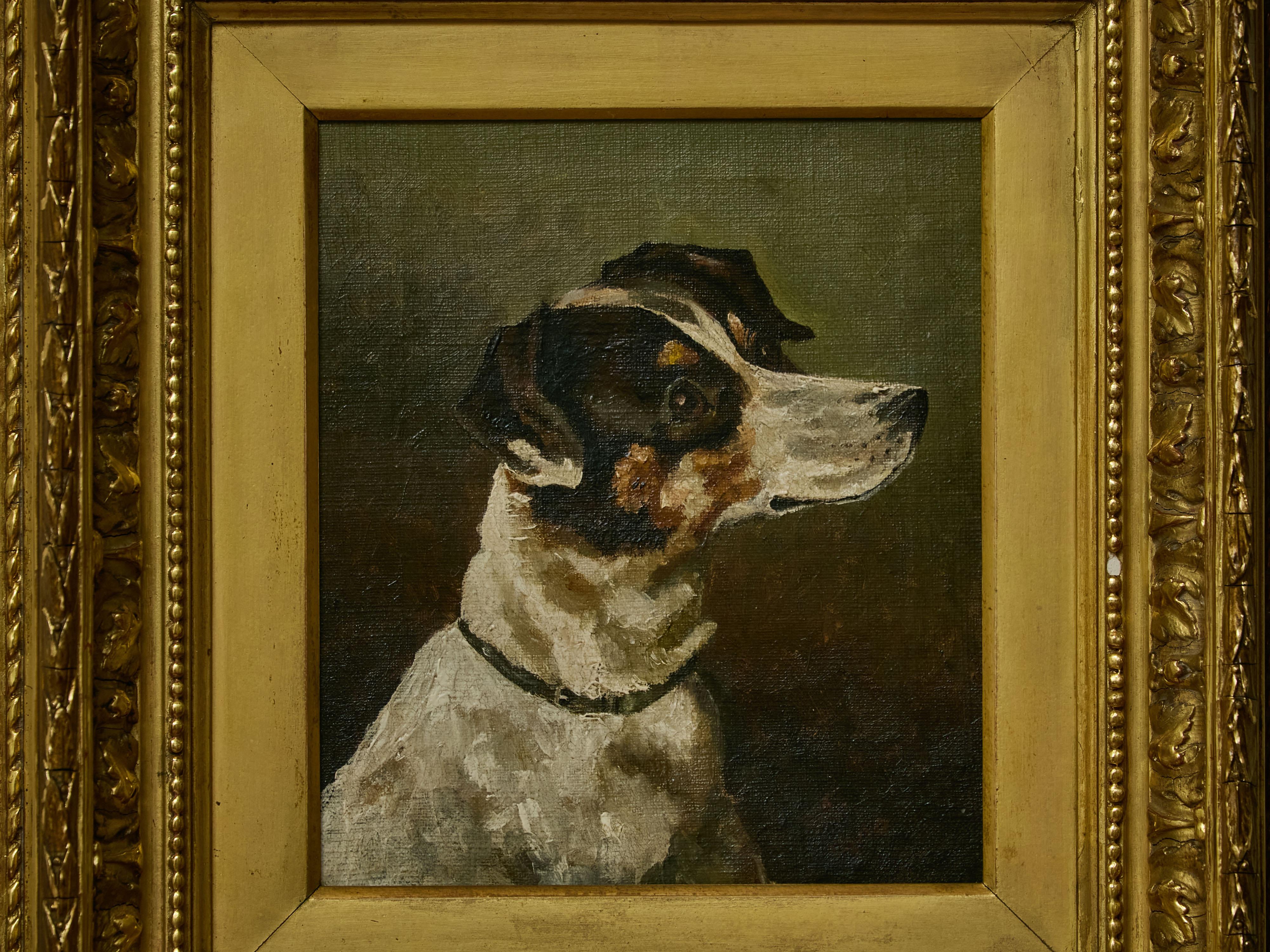 English 19th Century Oil on Canvas Painting of a Terrier Dog in Gilded Frame 3