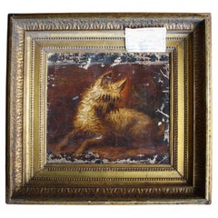 English 19th Century Oil on Canvas Terrier Dog Painting Manner of Landseer