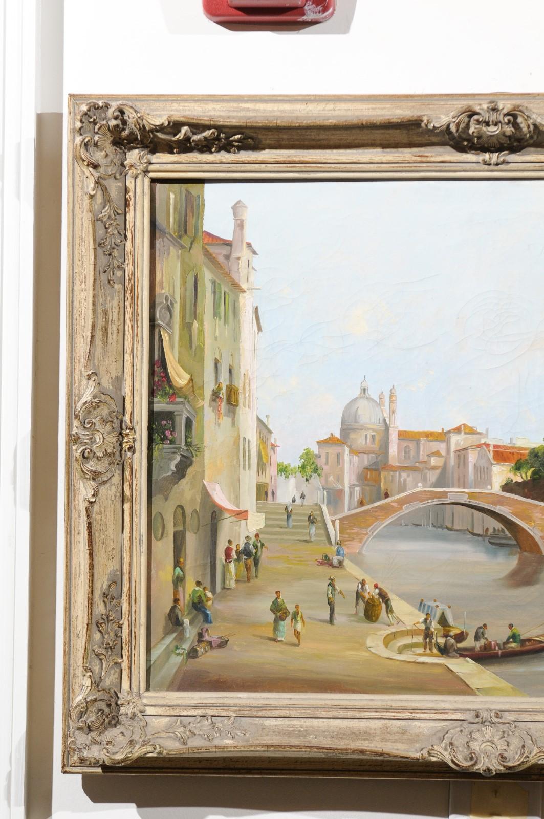 English 19th Century Oil Painting Depicting a Venetian Scene in Carved Frame For Sale 1