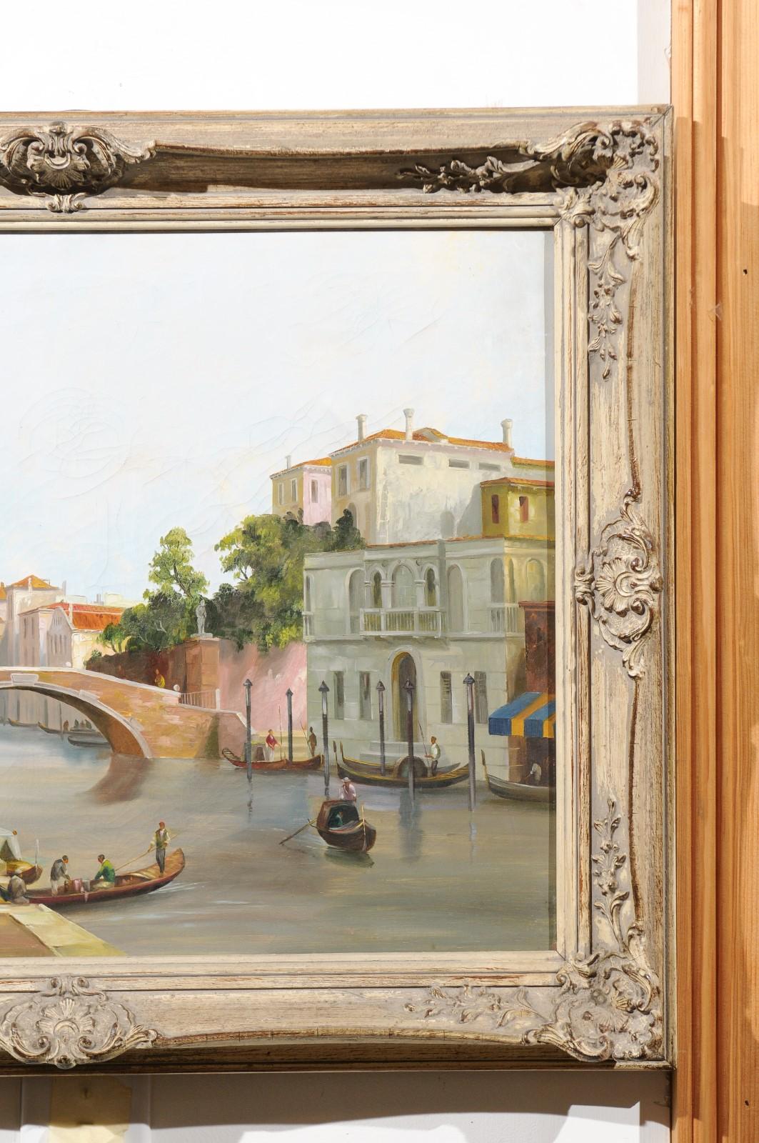 English 19th Century Oil Painting Depicting a Venetian Scene in Carved Frame For Sale 2