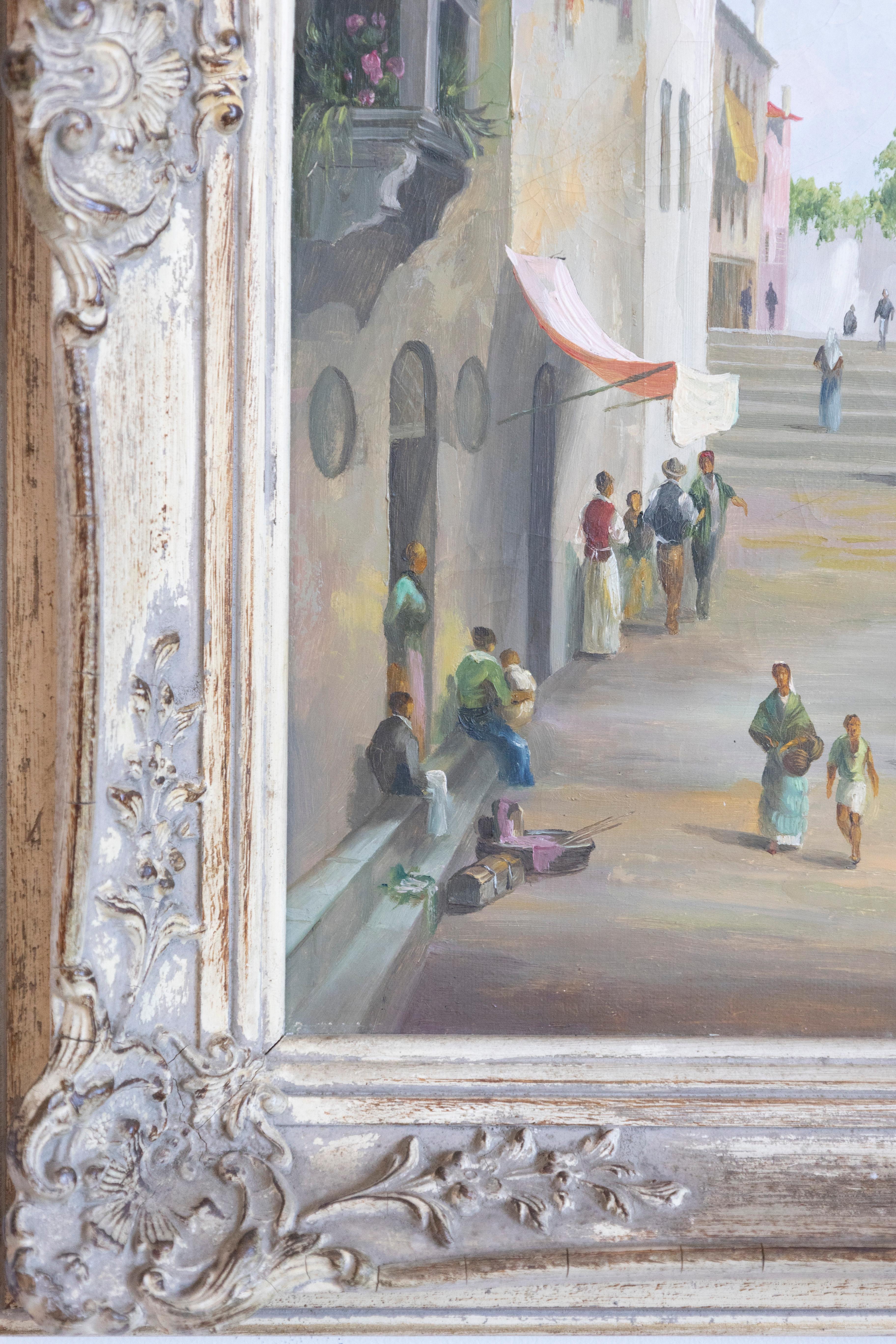 English 19th Century Oil Painting Depicting a Venetian Scene in Carved Frame For Sale 3
