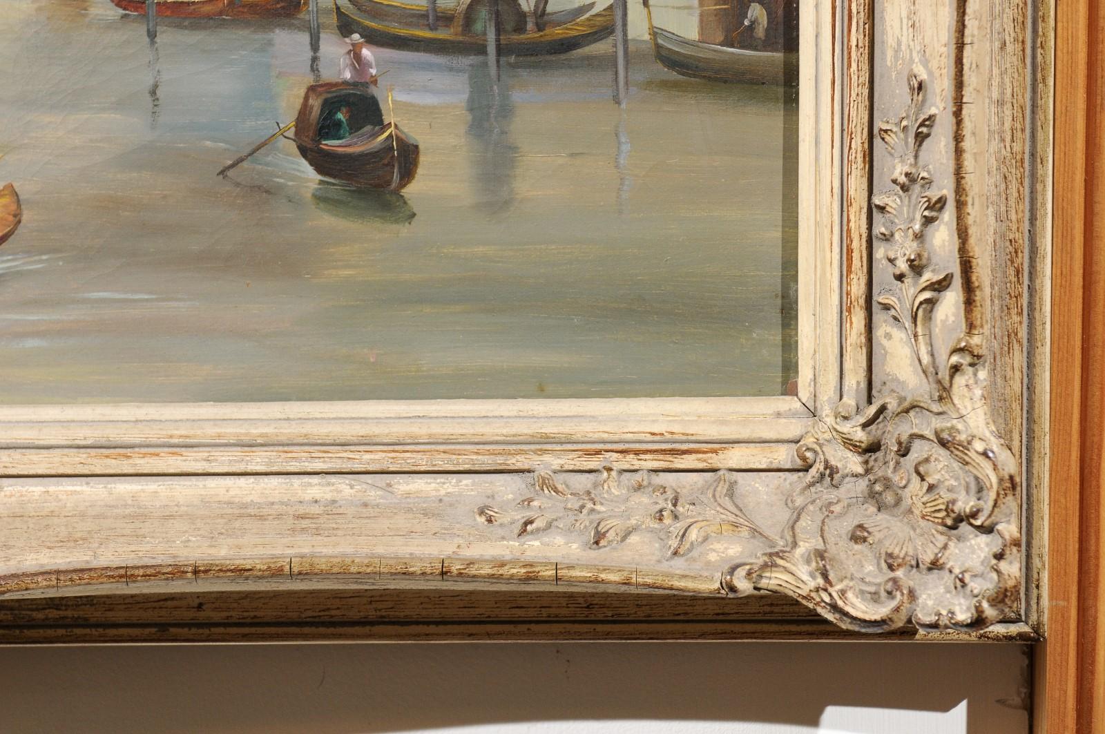 English 19th Century Oil Painting Depicting a Venetian Scene in Carved Frame For Sale 5