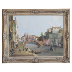 English 19th Century Oil Painting Depicting a Venetian Scene in Carved Frame