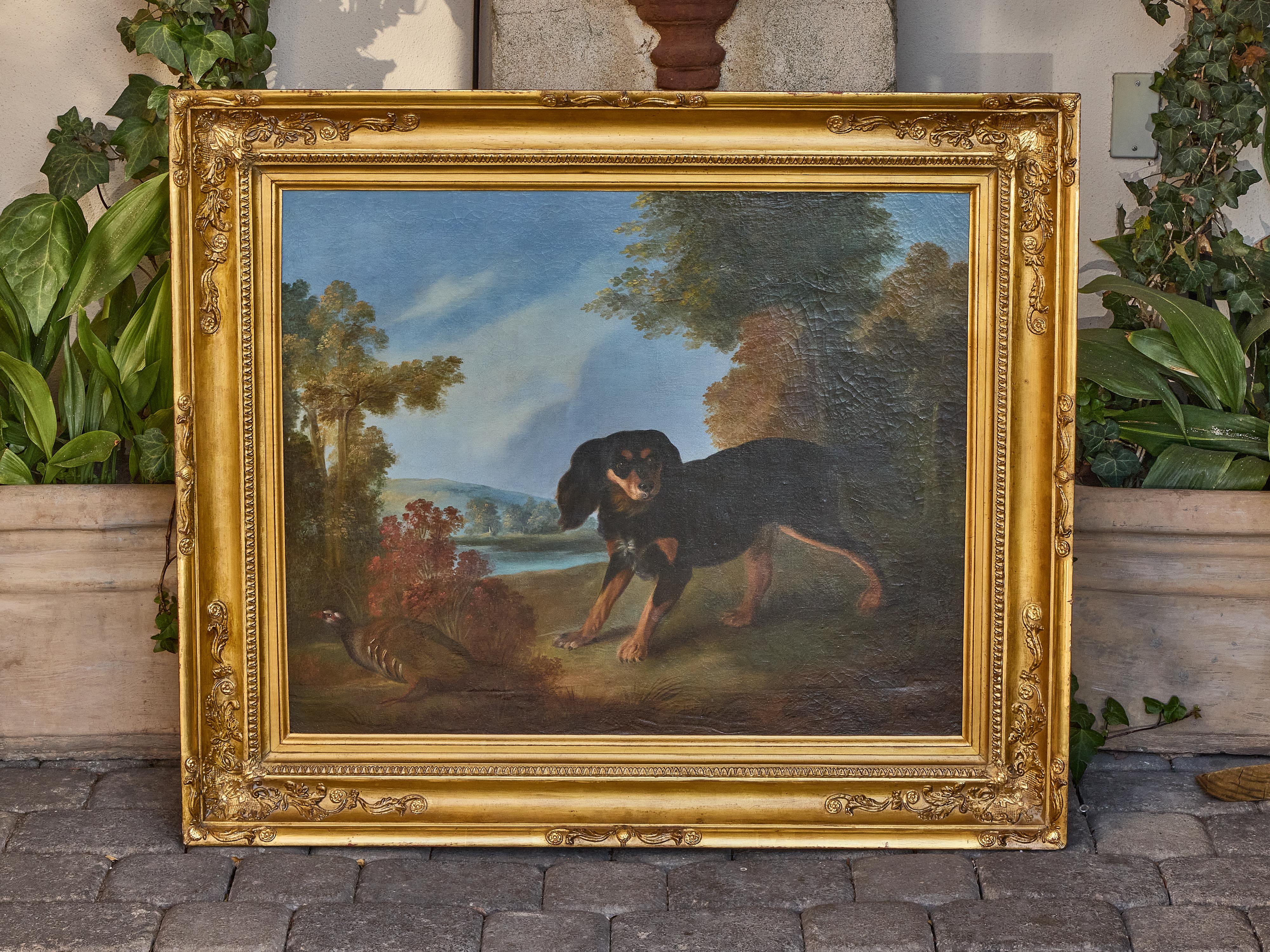 English 19th Century Oil Painting of a Dog and Pheasant in Landscape For Sale 8