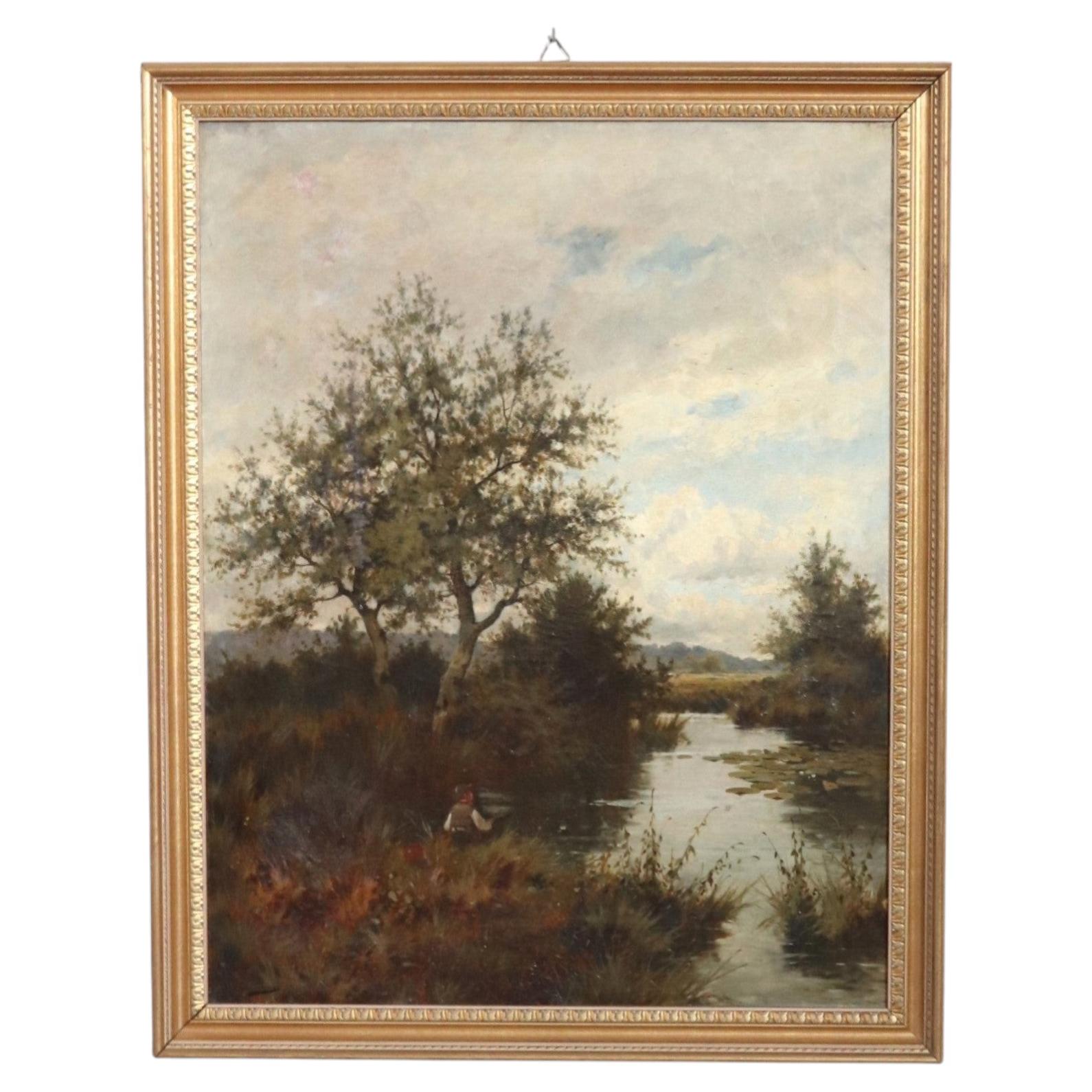 Englisch 19. Jahrhundert Ölgemälde auf Leinwand, Flusslandschaft Signiert J Paulman im Angebot