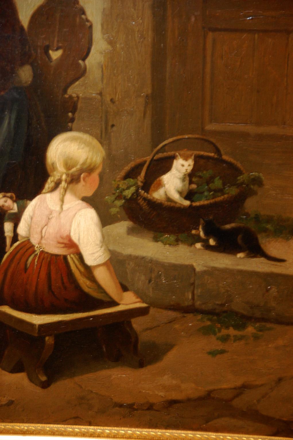 Mid-19th Century English 19th Century Original William Poole Genre Painting Granny Tells the Tale