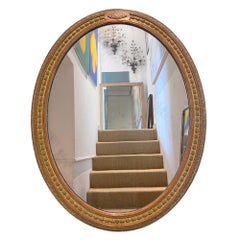 English 19th Century Oval Giltwood Mirror With Original Mercury Glass