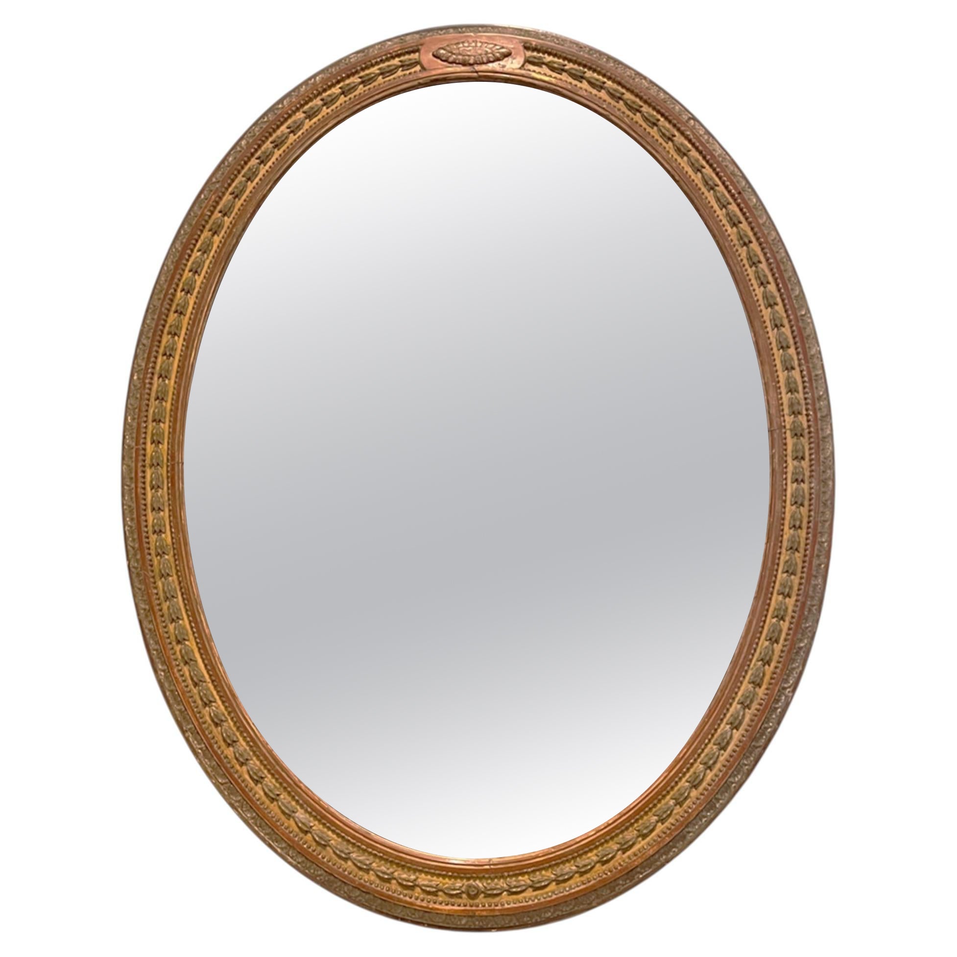 English 19th Century Oval Giltwood Mirror With Original Mercury Glass
