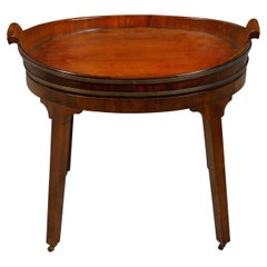 Antique English 19th Century Oval Mahogany Tray Top Table with Brass Accents and Casters