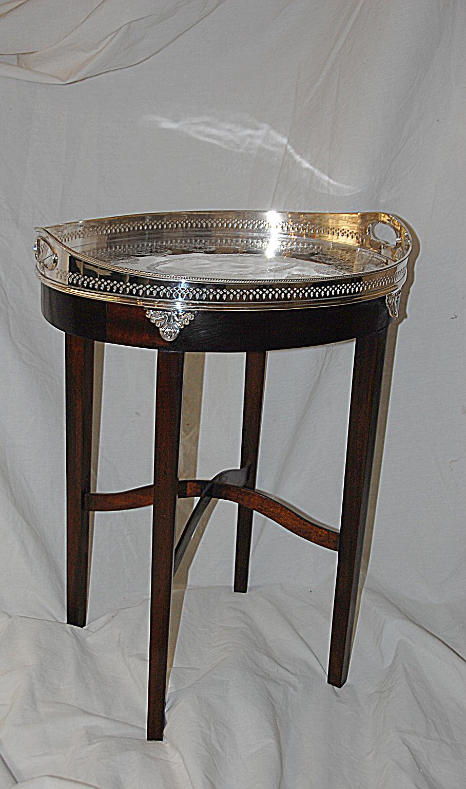 English 19th Century Oval Silver Plate Galleried Tray on Bespoke Mahogany Stand 3