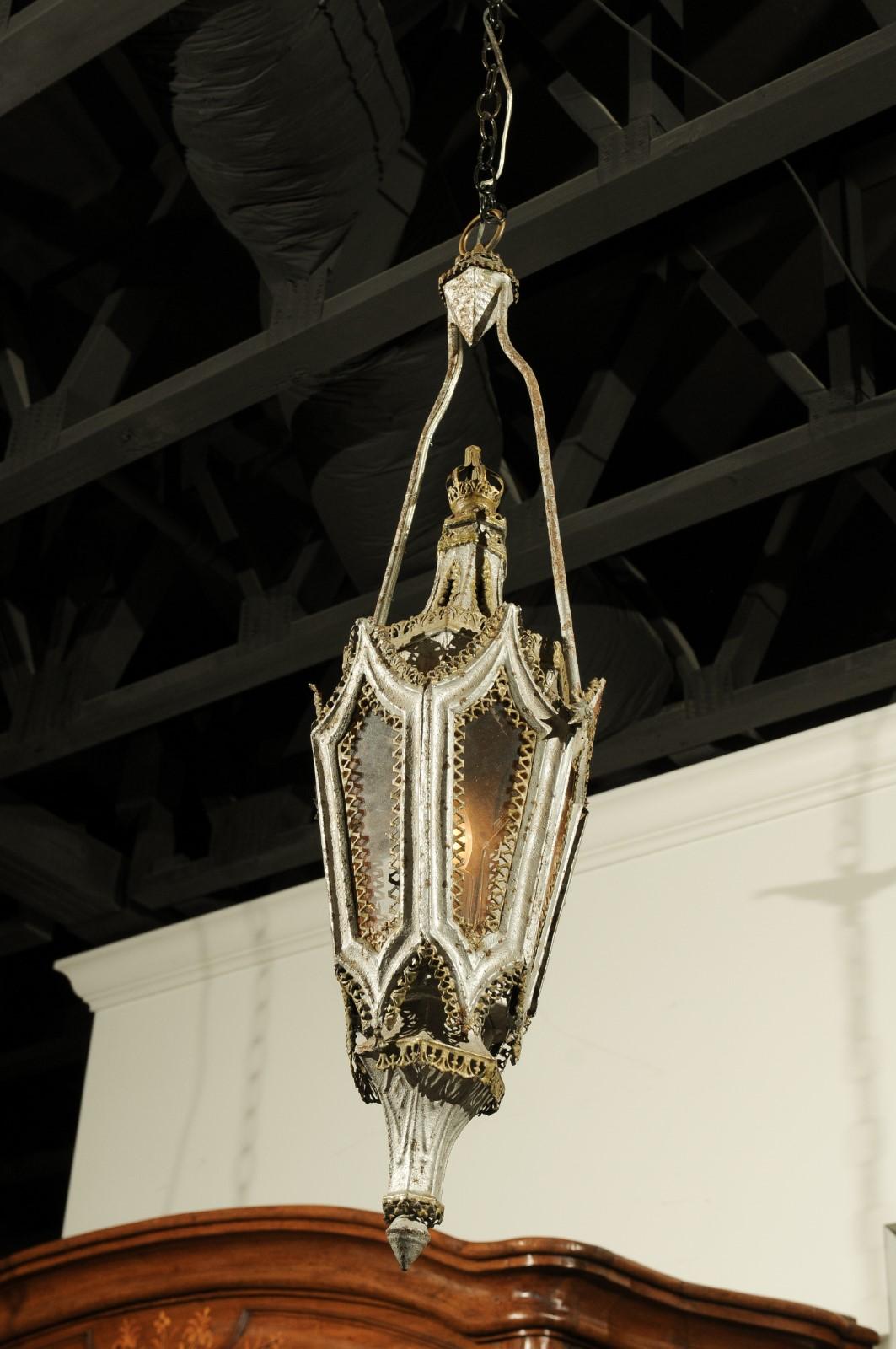 English 19th Century Painted Iron Gothic Revival Period Lanterns, Sold Per Pair In Good Condition For Sale In Atlanta, GA