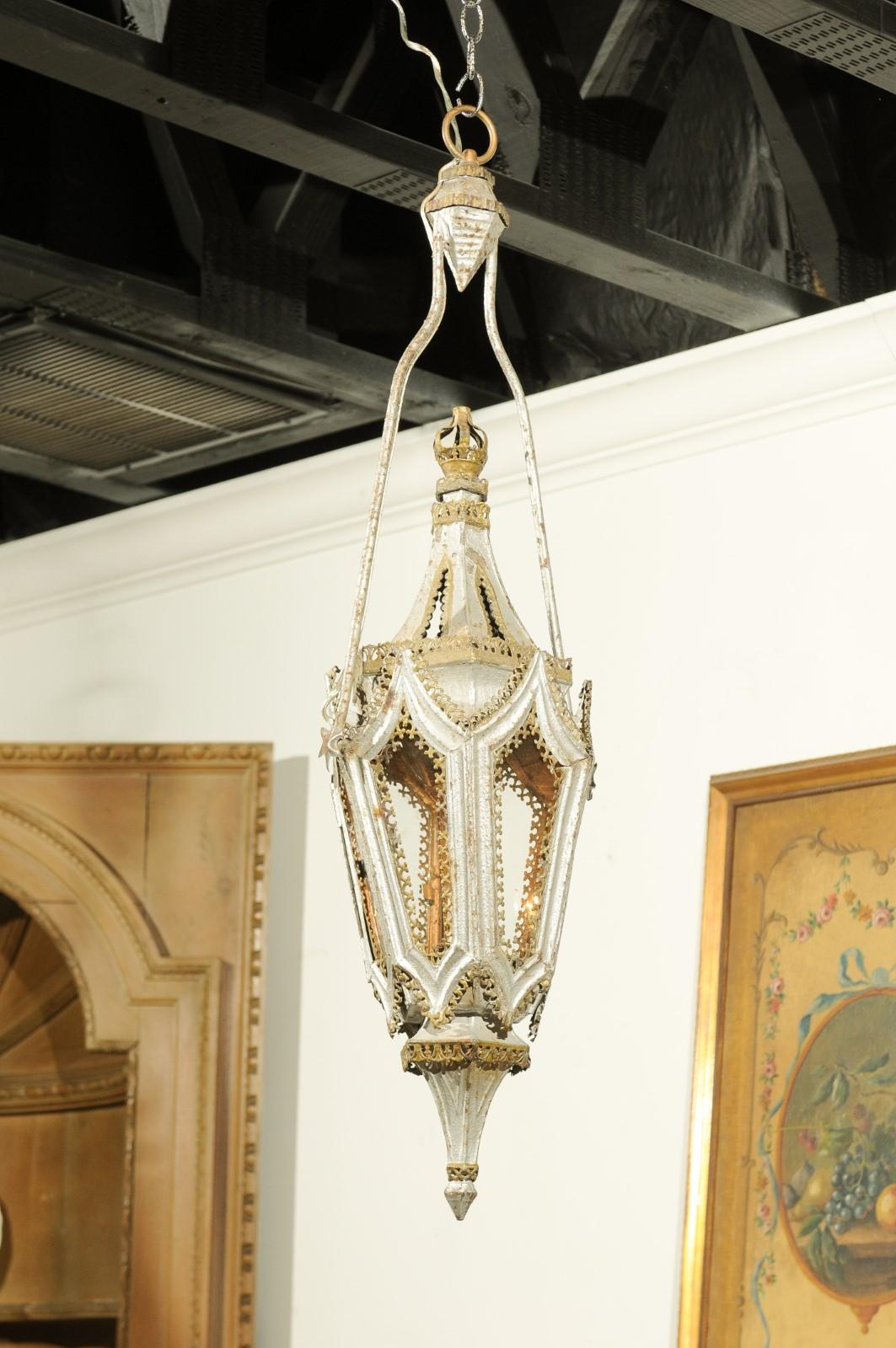 English 19th Century Painted Iron Gothic Revival Period Lanterns, Sold Per Pair For Sale 1