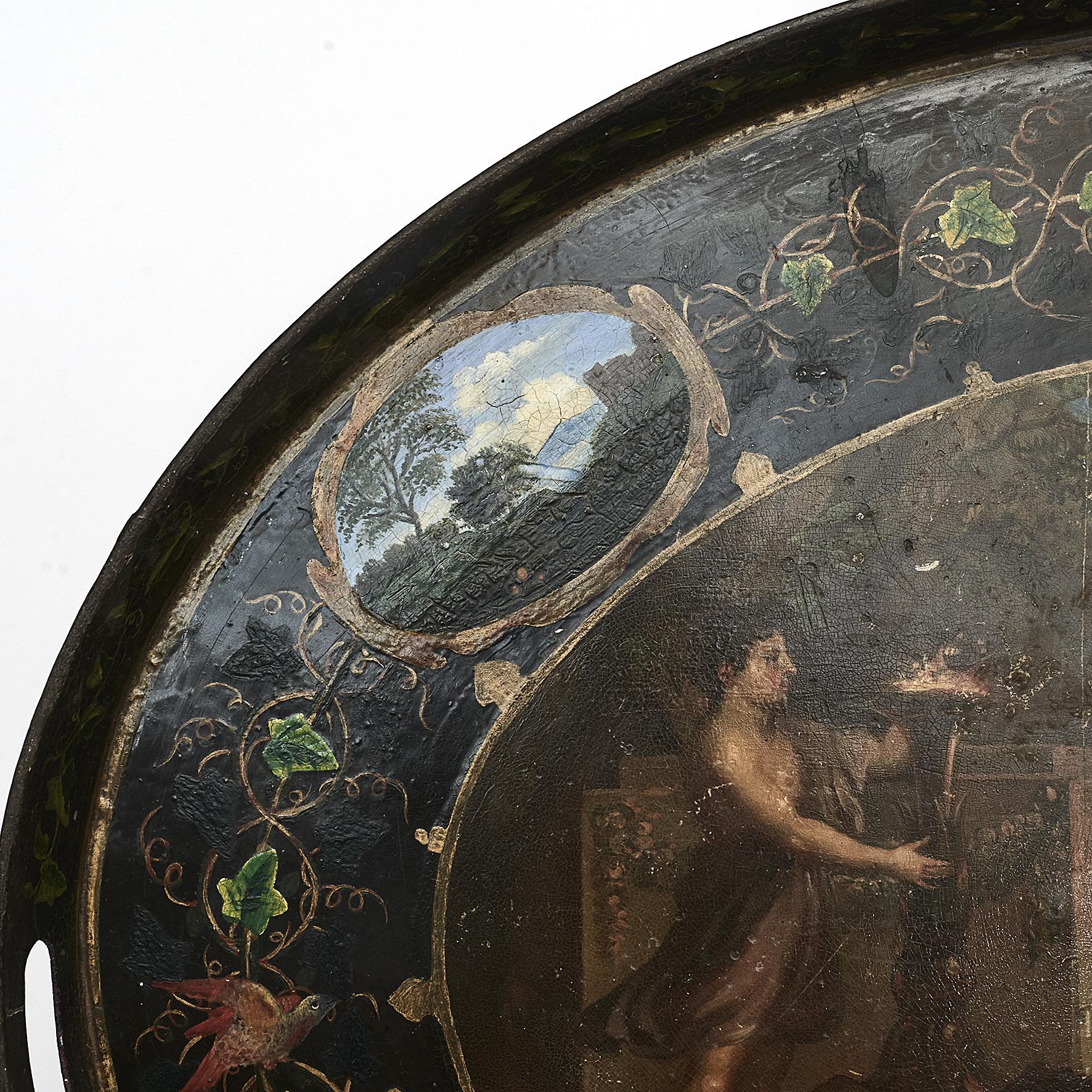 Anglais Plateau en tôle ovale peint anglais du 19ème siècle en vente