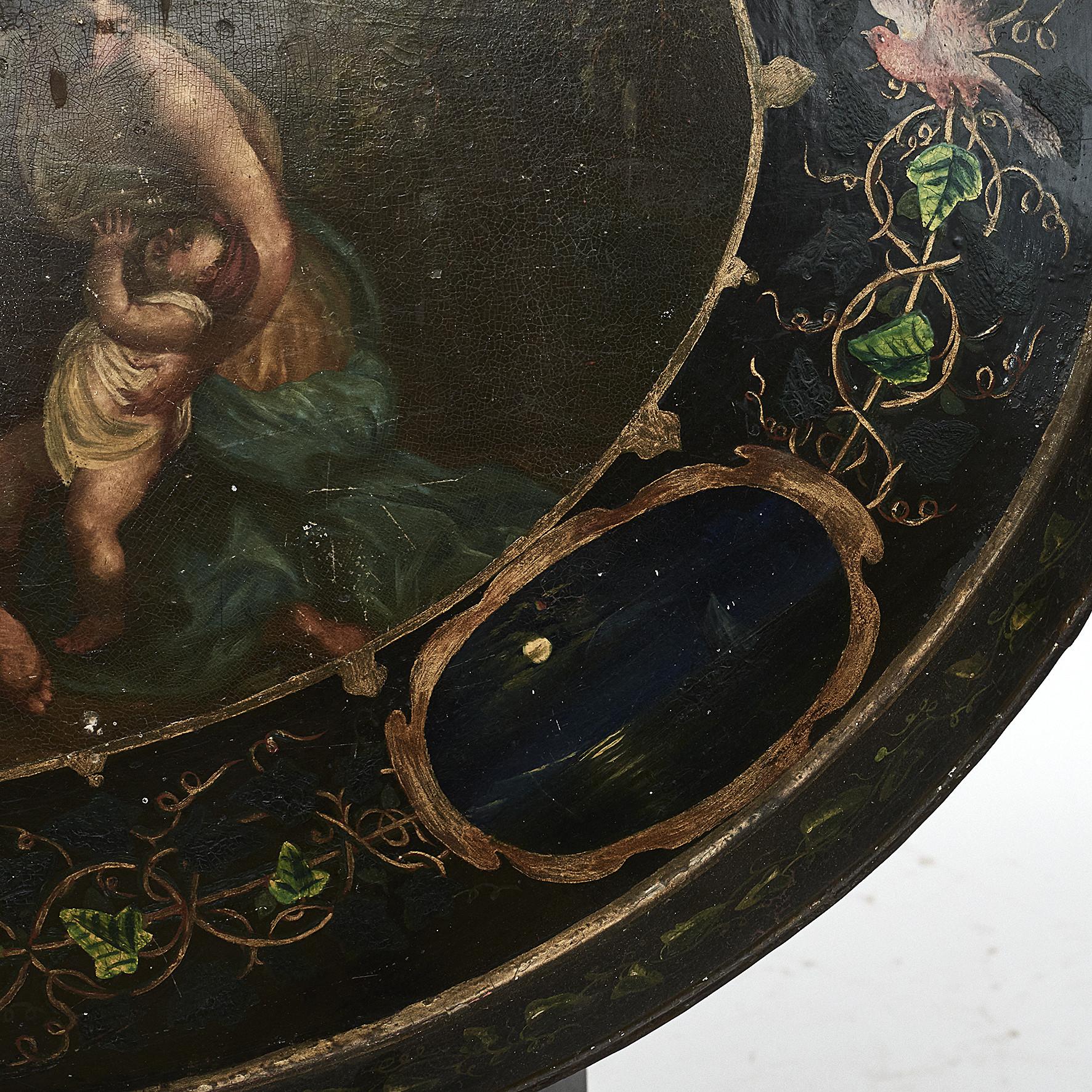 Victorian English 19th Century Painted Oval Tole Tray For Sale